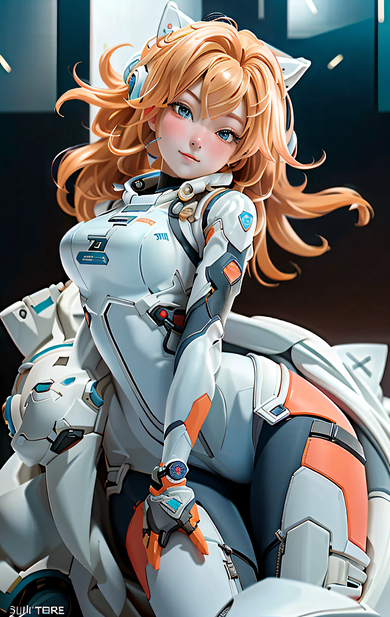 (Overhead view),dynamic angle,ultra-detailed, illustration, close-up, straight on, 1girl, ((souryuu asuka langley, interface headset, red bodysuit:1.4, blonde)),Her eyes shone like dreamy stars,(glowing eyes:1.233),(beautiful and detailed eyes:1.1),(expressionless,closed mouth),(standing), (mechanic room with toolsand spaceship windowin a white SPACESHIP), (night:1.2),dreamy, [[delicate fingers and hands:0.55]::0.85],(detail fingers),