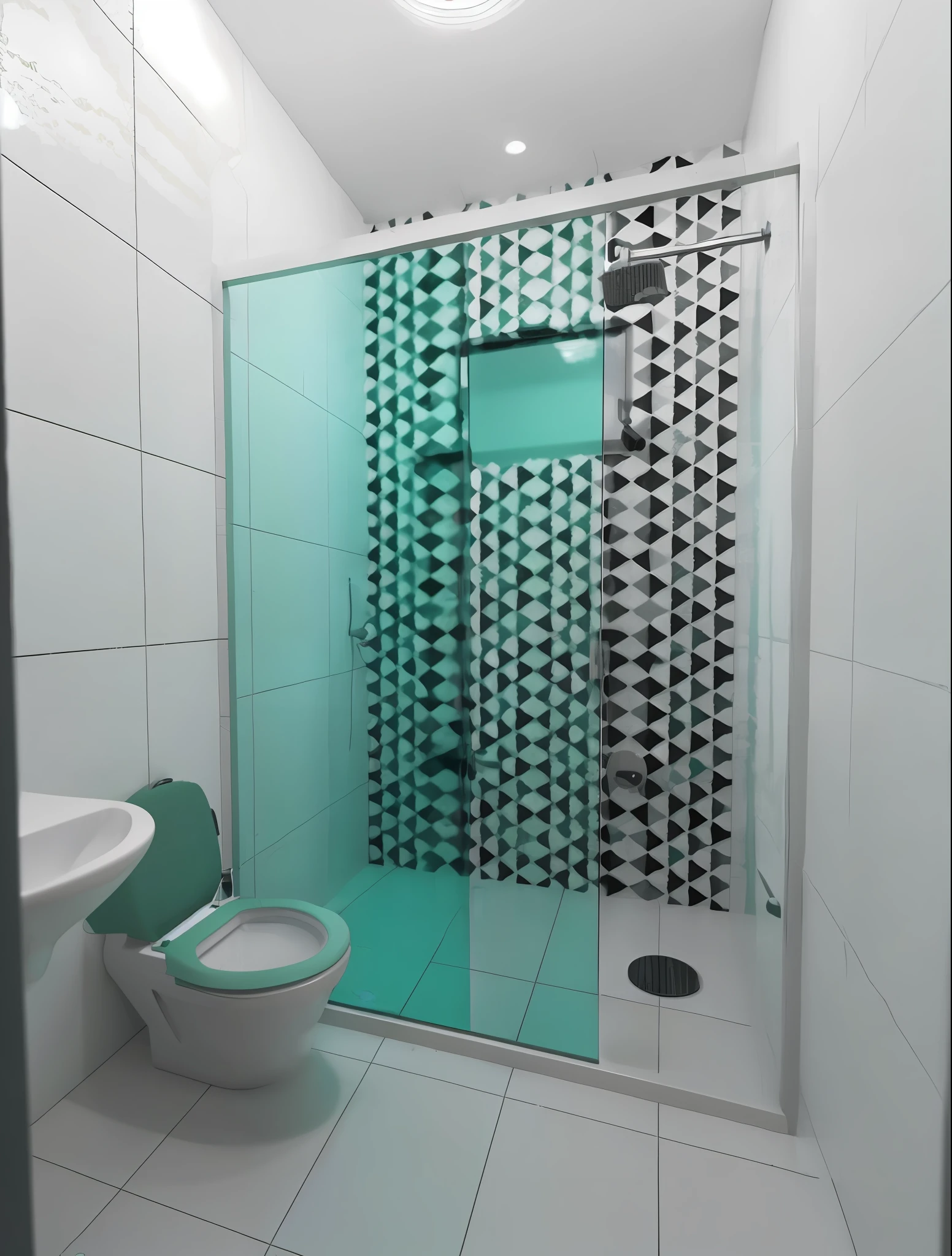 there is a green toilet in a white tiled bathroom, 3 ds max + vray, realistic 3 d style, render 3 d, 3 d vray render, very realistic 3 d render, in style of 3d render, 3 drender, 3 ds max + v - ray, realistic 3 d render, realistic 3d render, modern design, 3d render