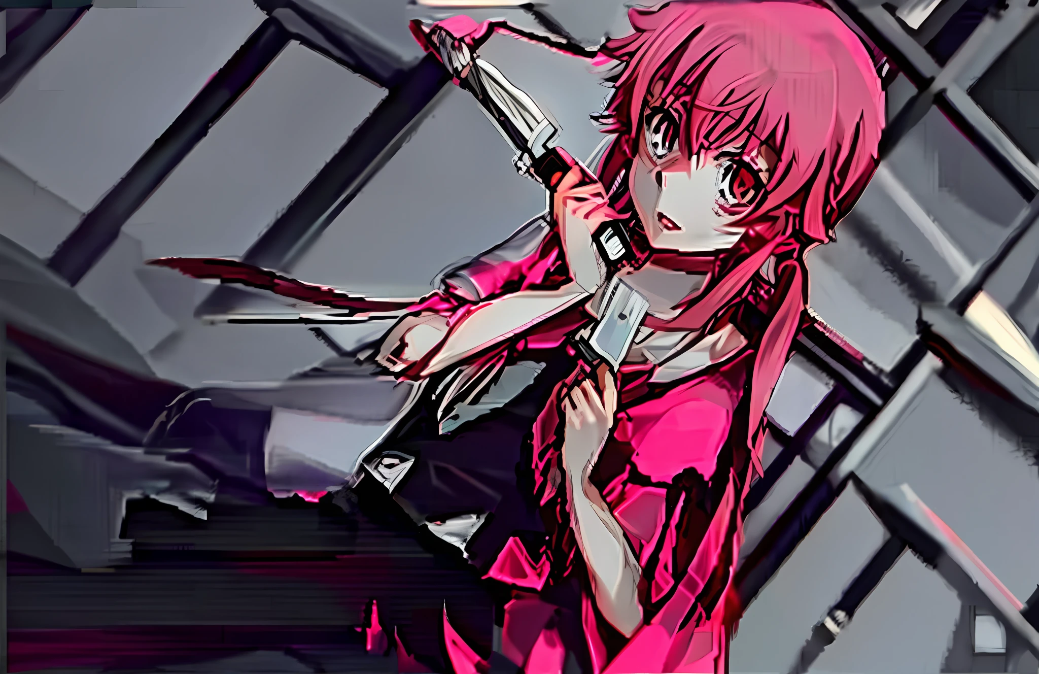 Holding a knife, Mirai Nikki, Yuno, 4K image