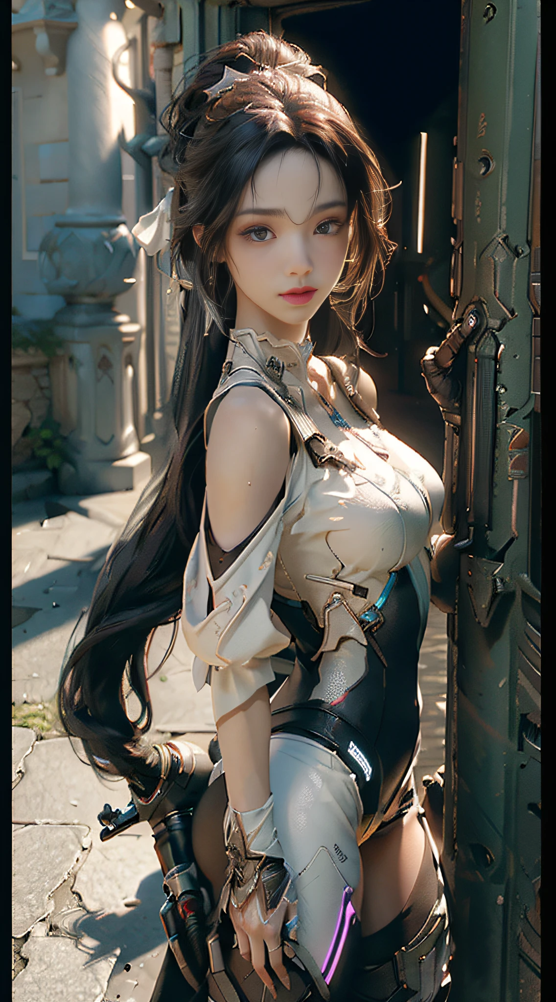 ((Best quality)), ((masterpiece)), (detailed:1.4), 3D, an image of a beautiful cyberpunk female,HDR (High Dynamic Range),Ray Tracing,NVIDIA RTX,Super-Resolution,Unreal 5,Subsurface scattering,PBR Texturing,Post-processing,Anisotropic Filtering,Depth-of-field,Maximum clarity and sharpness,Multi-layered textures,Albedo and Specular maps,Surface shading,Accurate simulation of light-material interaction,Perfect proportions,Octane Render,Two-tone lighting,Wide aperture,Low ISO,White balance,Rule of thirds,8K RAW,