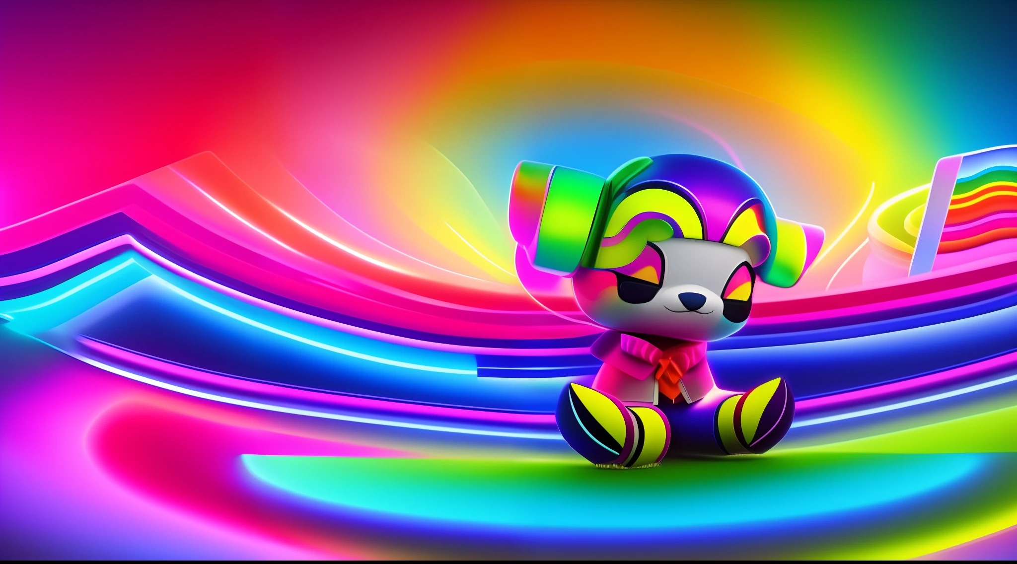conceptual artwork of neon music, rainbowshift, cute