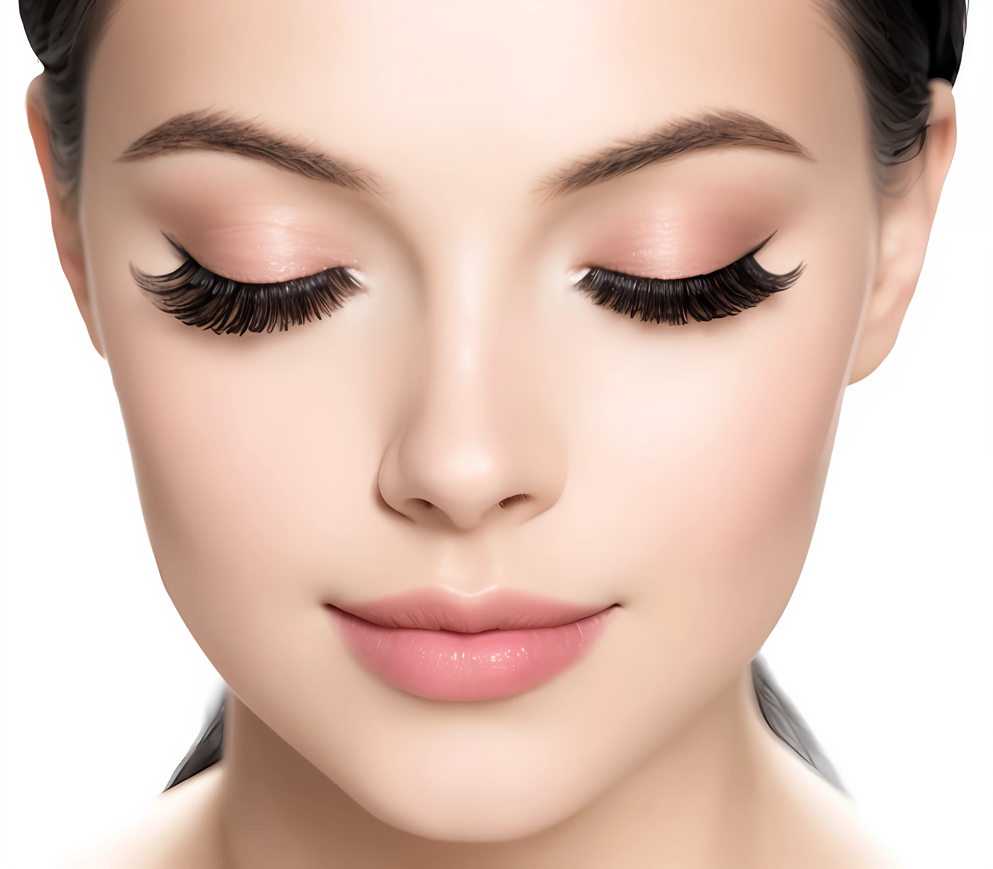 a close up of a woman with long eyelashes and a pink lip, lashes, long lashes, long eyelashes, eyelashes, detailed lashes, winged eyelashes, white lashes, dark brown eyes and eyelashes, big eyes with eyelashes, mascara, with professional makeup, white eyes and eyelashes, eyes half closed, close up portrait, beautiful look, closeup portrait, makeup, eyelids