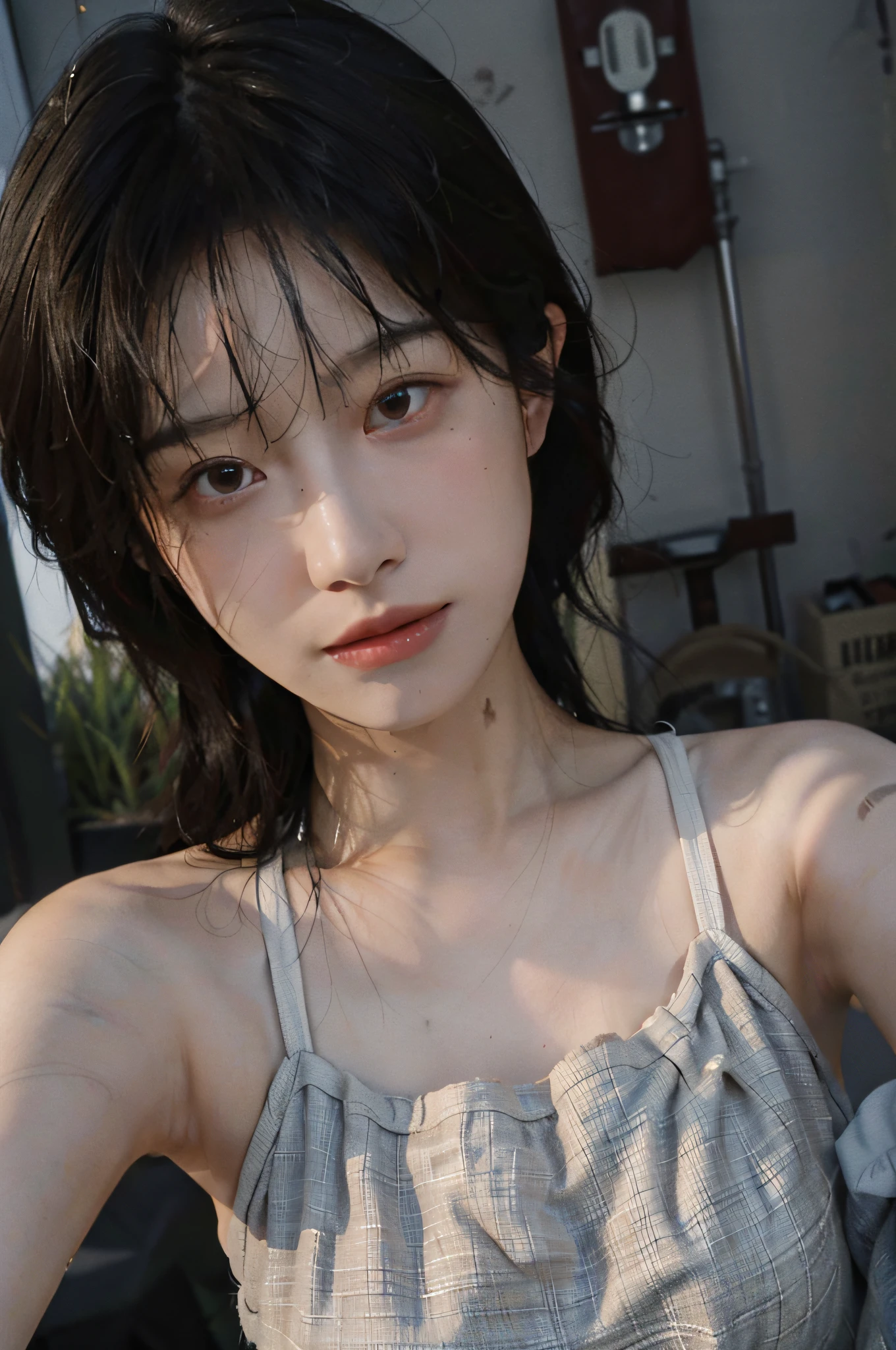 8K,Best quality, masterpiece, ultra high res, (photorealistic:1.4), raw photo, (Authentic skin texture:1.3), (film grain:1.3), (selfie angle),1girl,beautiful detailed eyes and face,masterpiece, best quality,close-up,upper bod,