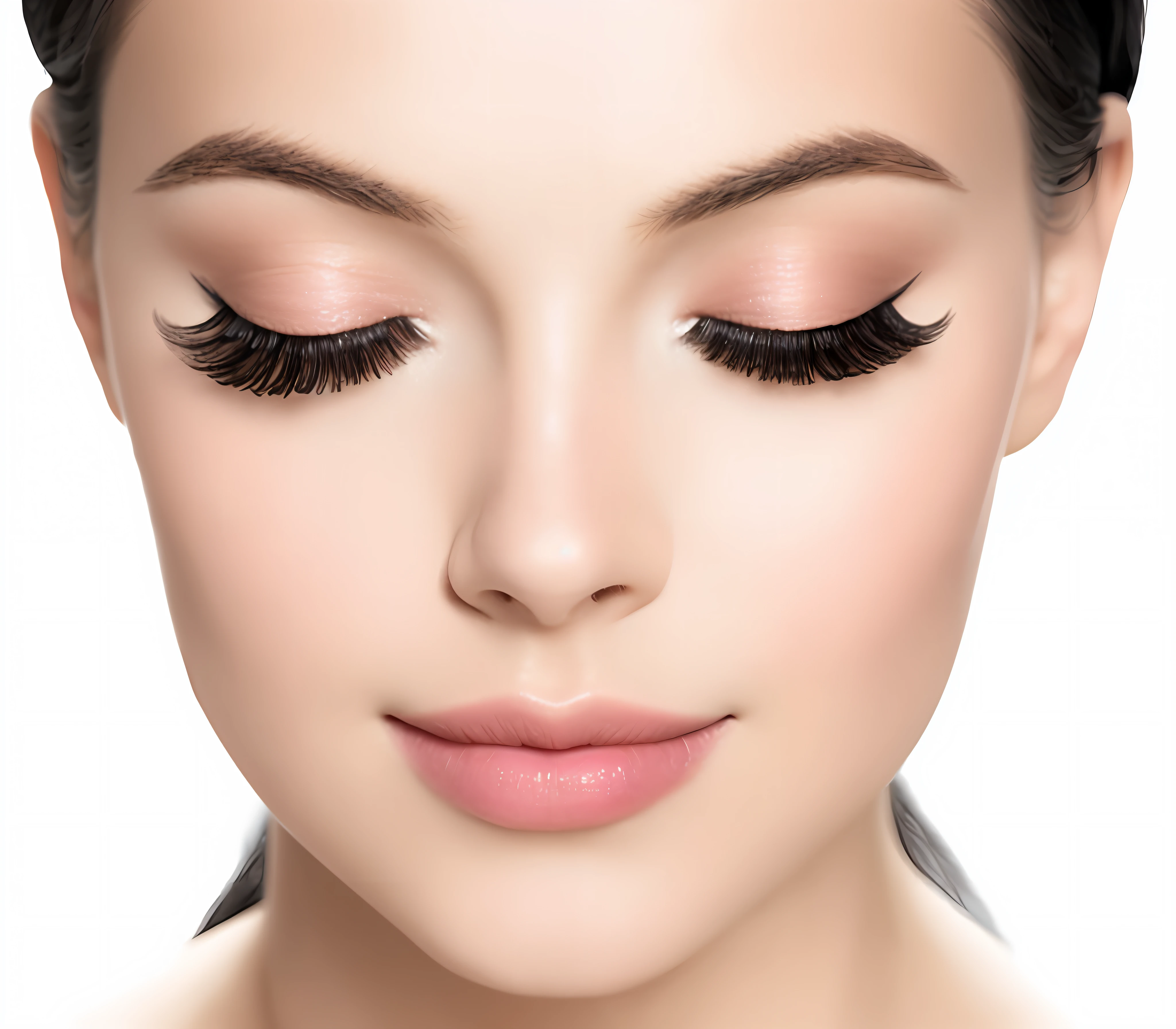 a close up of a woman with long eyelashes and a pink lip, lashes, long lashes, long eyelashes, eyelashes, detailed lashes, winged eyelashes, white lashes, dark brown eyes and eyelashes, big eyes with eyelashes, mascara, with professional makeup, white eyes and eyelashes, eyes half closed, close up portrait, beautiful look, closeup portrait, makeup, eyelids