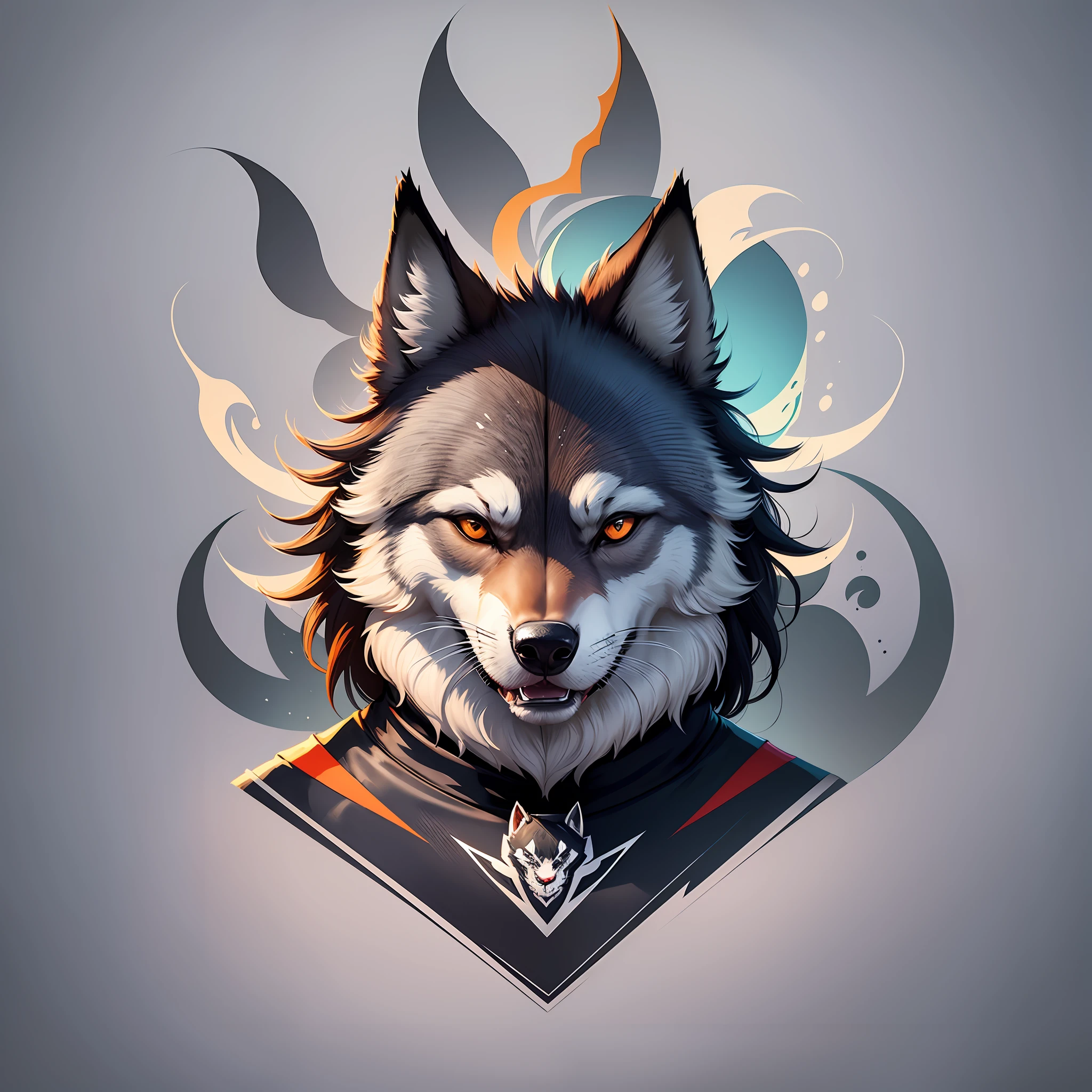 wolf mascot style, t-shirt design, super gorgeous, 2d, vector, flat --auto --s2