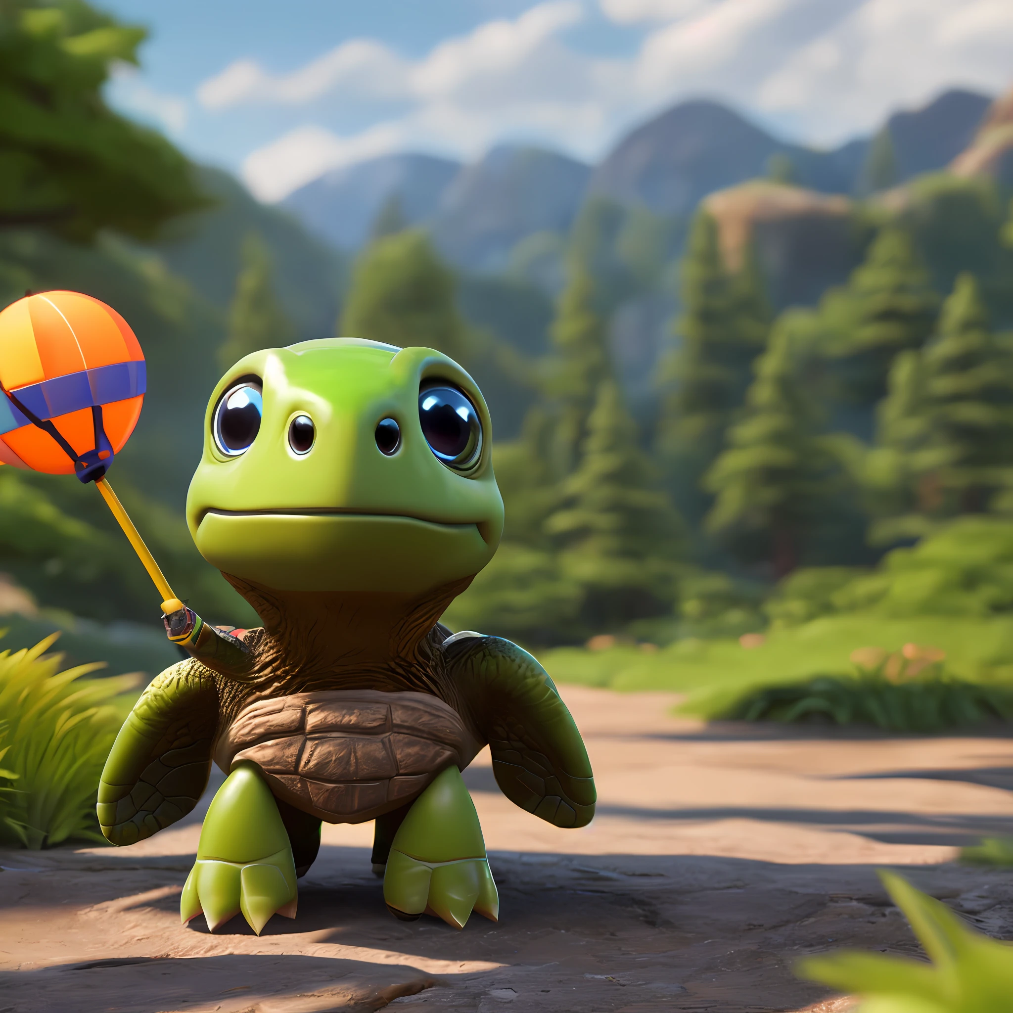 Cute adorable turtle that greets you with a smile, Unreal Engine, cozy outdoors, art station, detailed digital painting, cinematic, character design by Mark Raiden, Pixar, Hayao Miyazaki, Unreal 5, daz, hyperrealistic, octane render, 3DMDT1