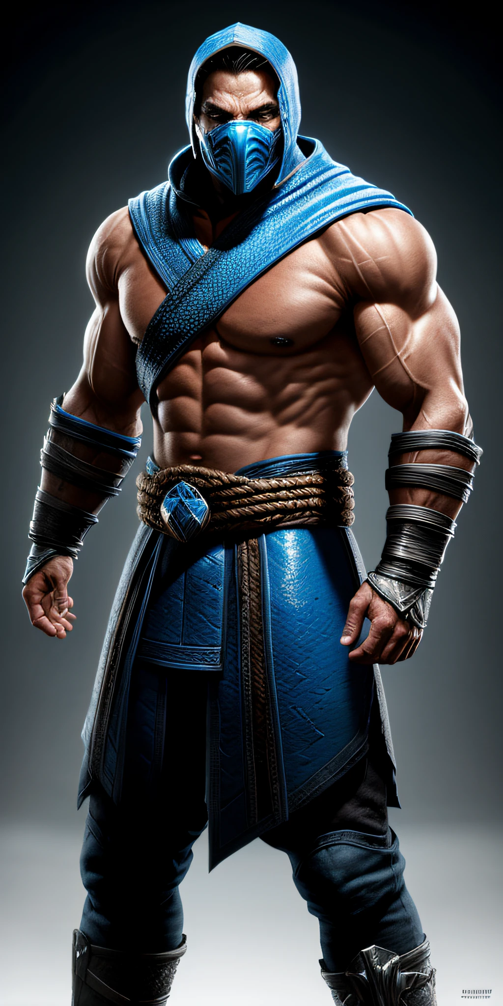 Mortal Kombat Sub-zero Character Concept ((Super Strong)), Masterpiece, Best Quality, Ultra-Detailed, White Background, Analog Style (See Viewer:1.2) (Skin Texture) (Film Grain:1.3), Ultra-High Resolution, Octane Render, 16K