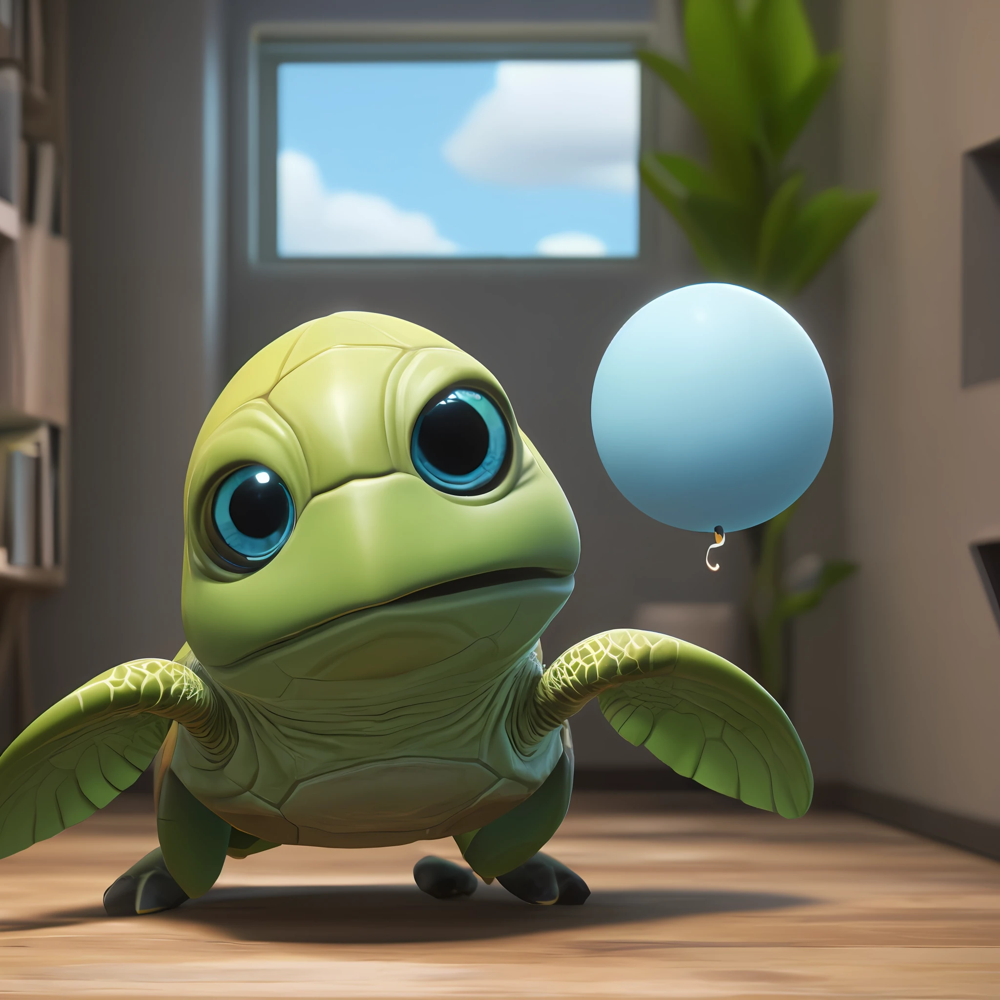 Cute adorable turtle that greets you with a wave and smile, Unreal Engine, cozy interior lighting, art station, detailed digital painting, cinematic, character design by Mark Ryden, Pixar, Hayao Miyazaki, Unreal 5, DAZ, Hyperrealistic, Octane Render, 3DMDT1