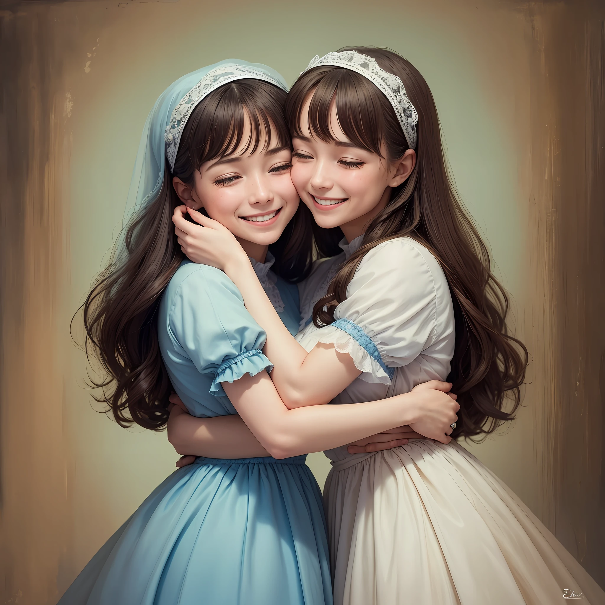 Mary and Anne embraced warmly, with genuine smiles and tears of happiness in their eyes --auto --s2