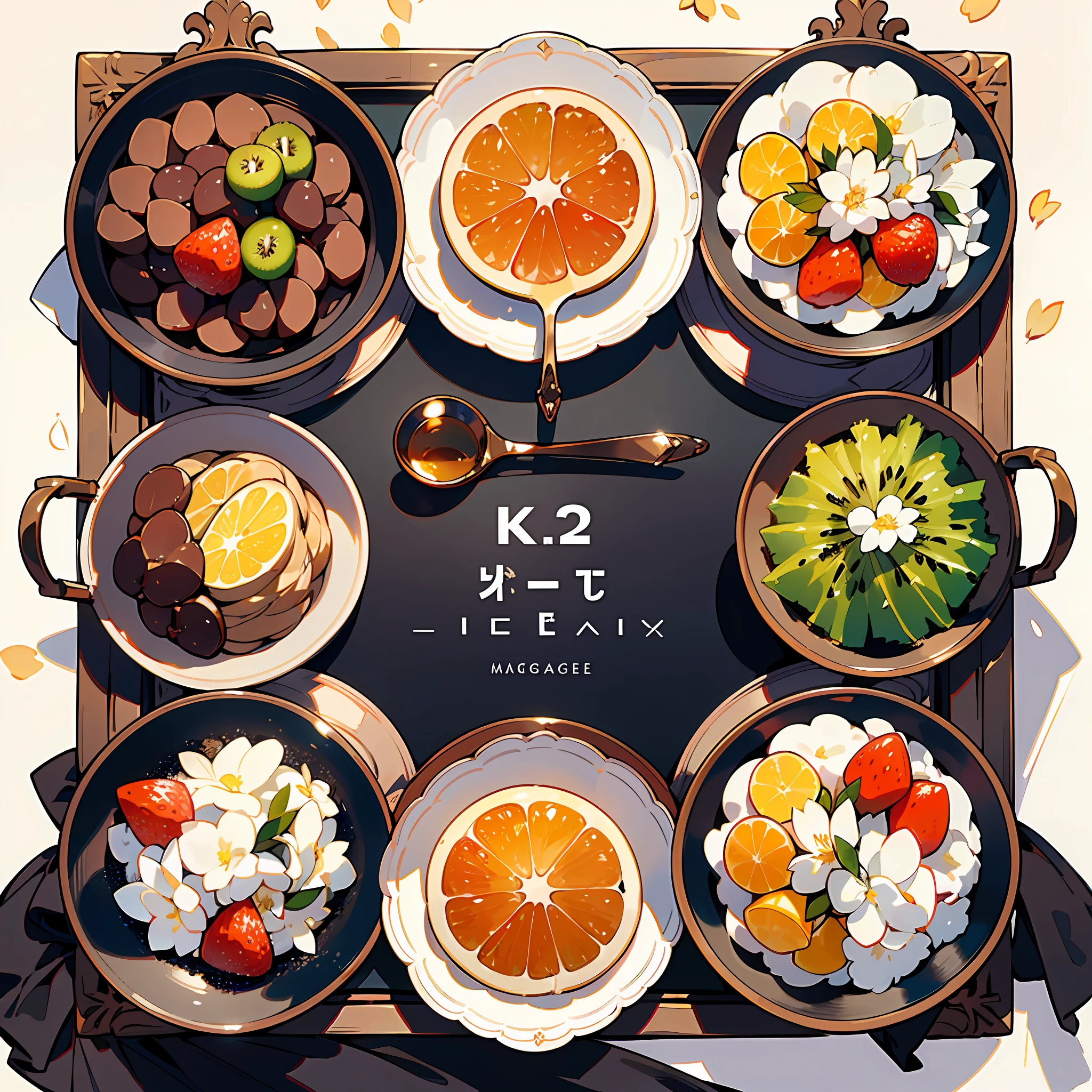 (Masterpiece: 1.2), (Best Quality: 1.2), Fruit, Juice, Magic Potion, Gourmet, Flowers, Cake, Colorful, Organized, Arranged, White Background, HD, Masterpiece, Super Detail, (Best Quality, High Resolution), Ultra High Resolution, Ultra HD, 32K, cgStation Pop ----niji 5