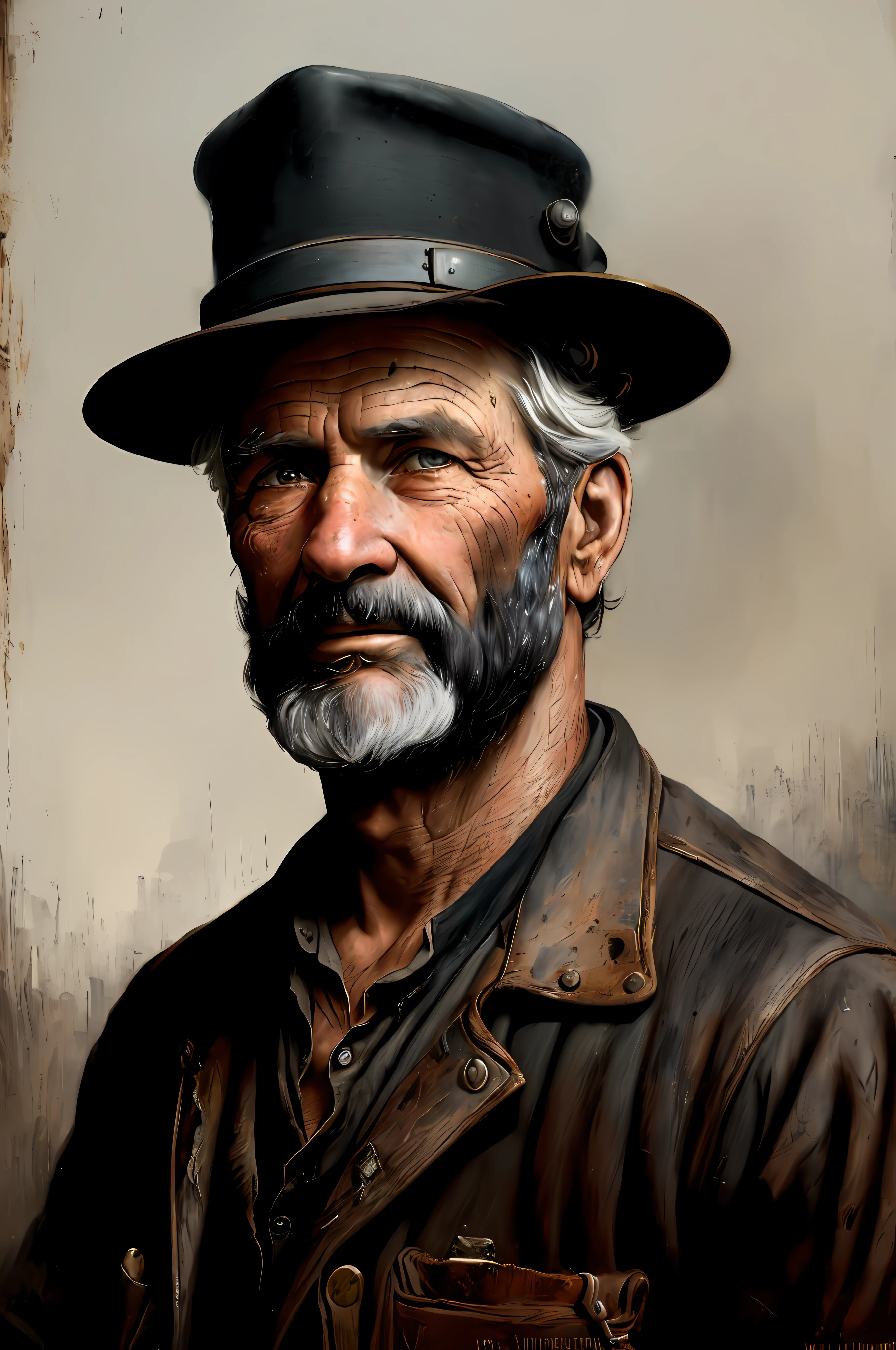 a portrait of an old coal miner in 19th century, beautiful painting with highly detailed face by greg rutkowski and magali villanueve, (the most beautiful portrait in the world:1.5)