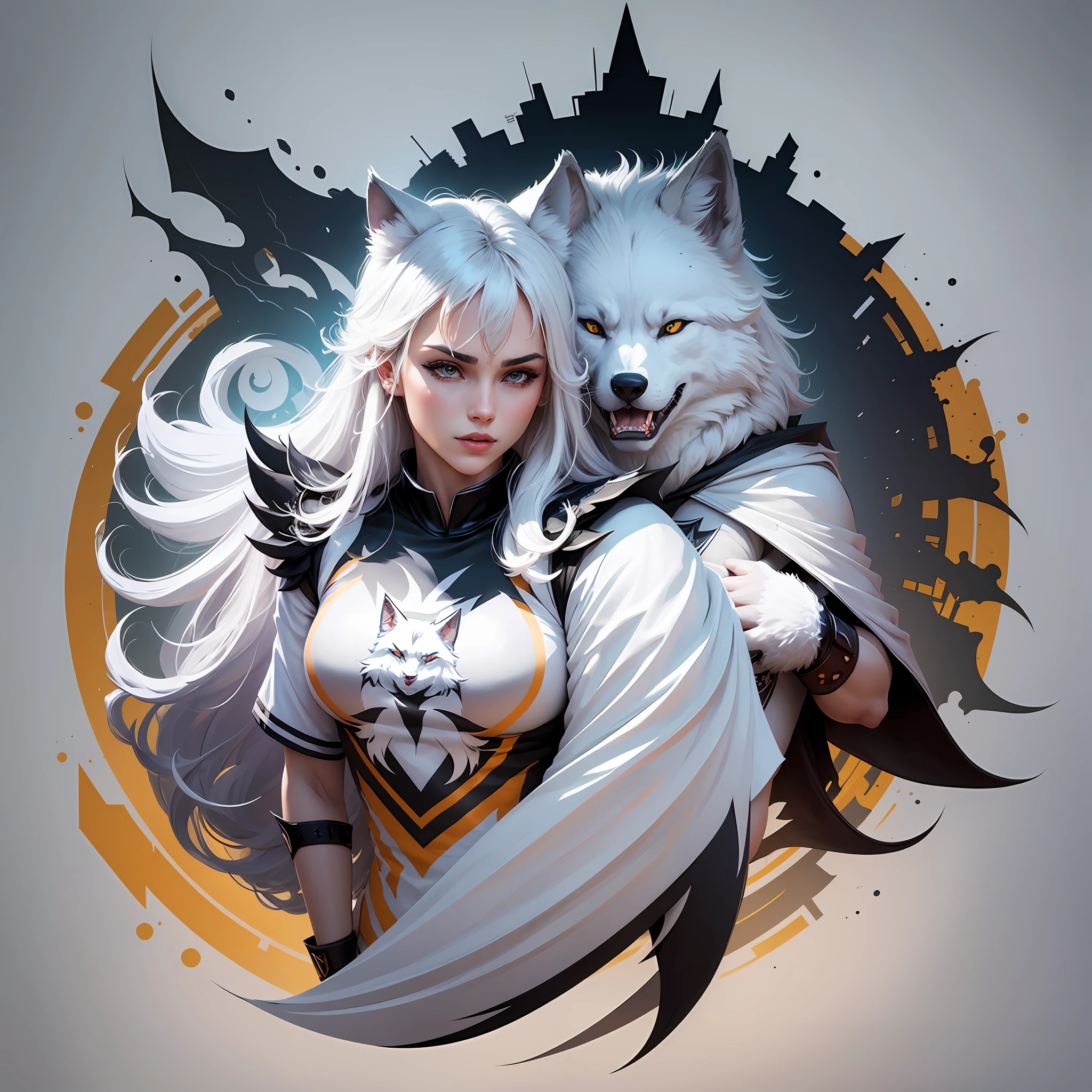 white wolf mascot style, t-shirt design, super gorgeous, 2d, vector, flat --auto --s2