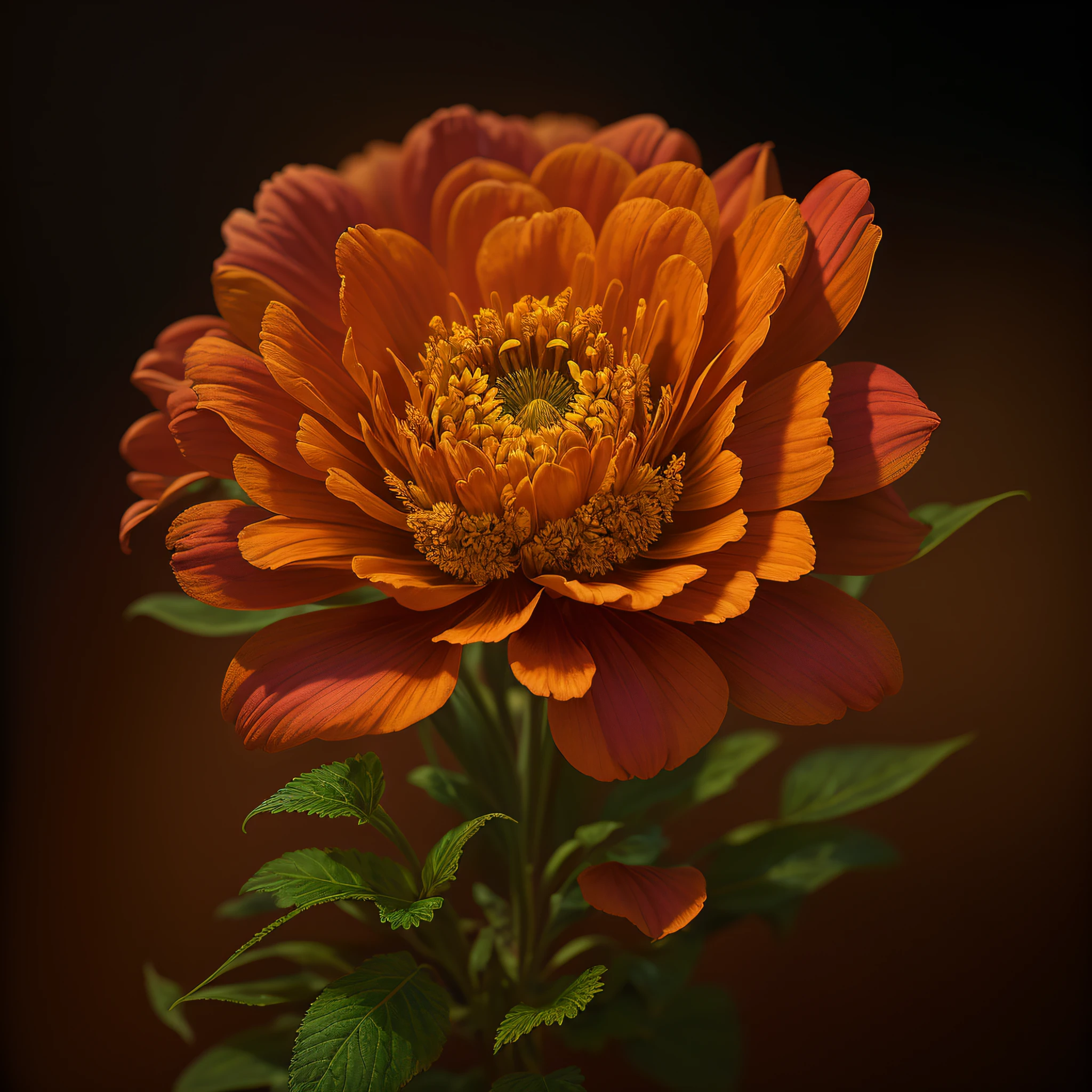 A flower by Casey Weldon, Olga Kvasha, Miho Hirano, hyperdetailed intricately detailed gothic art trending on Artstation triadic colors Unreal Engine 5 detailed matte painting, deep color, fantastical, intricate detail, splash screen, complementary colors, fantasy concept art, 8k resolution, gothic deviantart masterpiece, (dark shot:0.9), art by greg rutkowski and artgerm, soft cinematic light, adobe lightroom, photolab, hdr, intricate, highly detailed, marigold