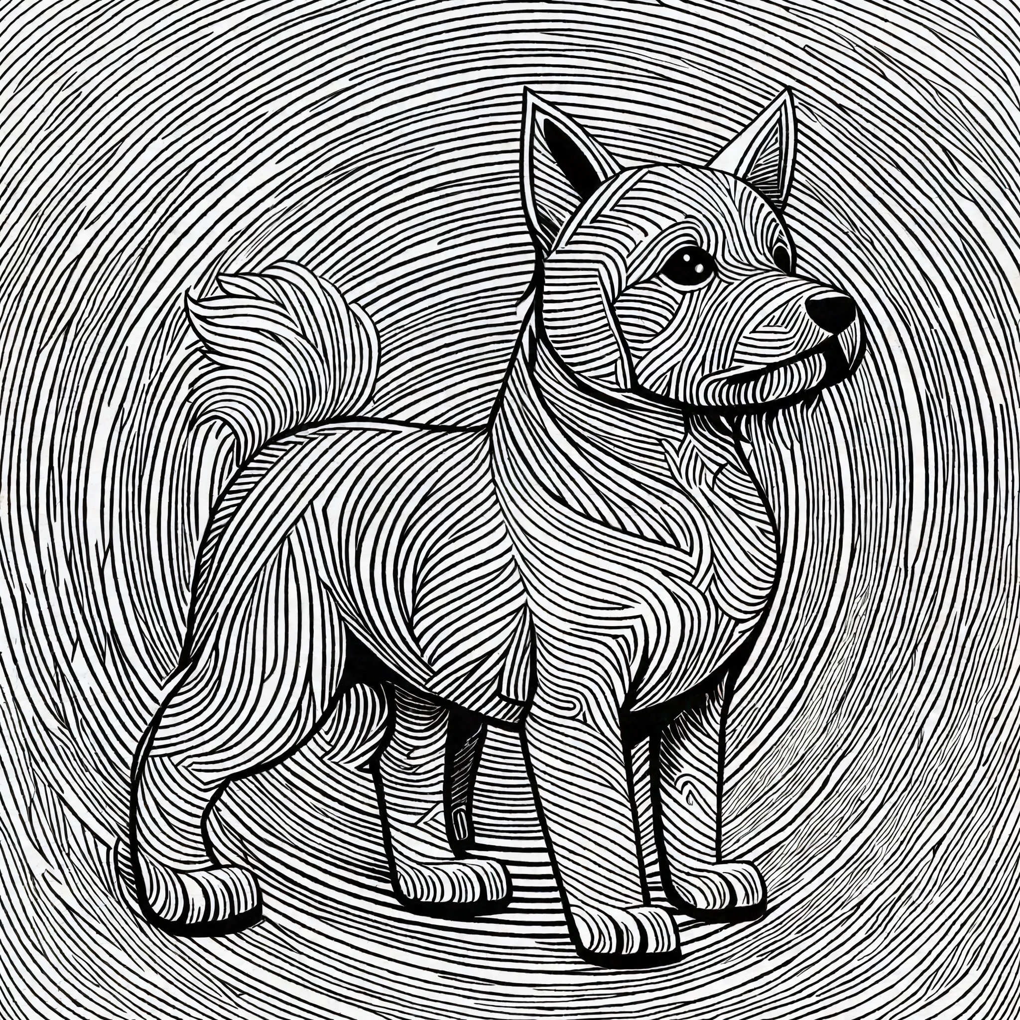 a Brazilian Terrier style dog, fantasy, magical, mystical, unusual, black and white, wavy lines, realistic line art drawing, coloring book page, no noise, sharp thick lines, contour art, centered image, isolated on a white background --auto --s2