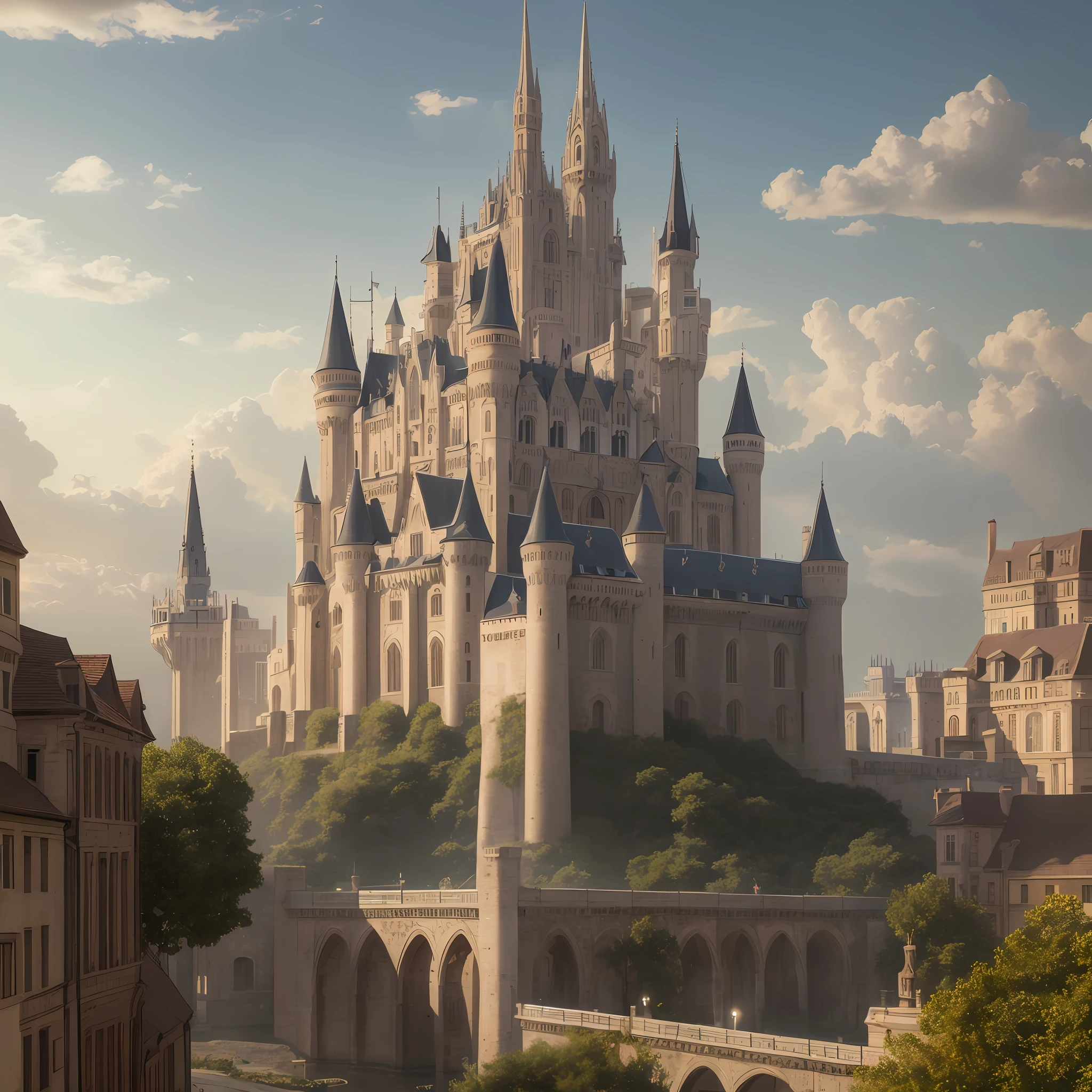 "Masterpiece, best quality, {best quality ever seen}, {{masterpiece}}, {high resolution}, a city with a castle in the background."