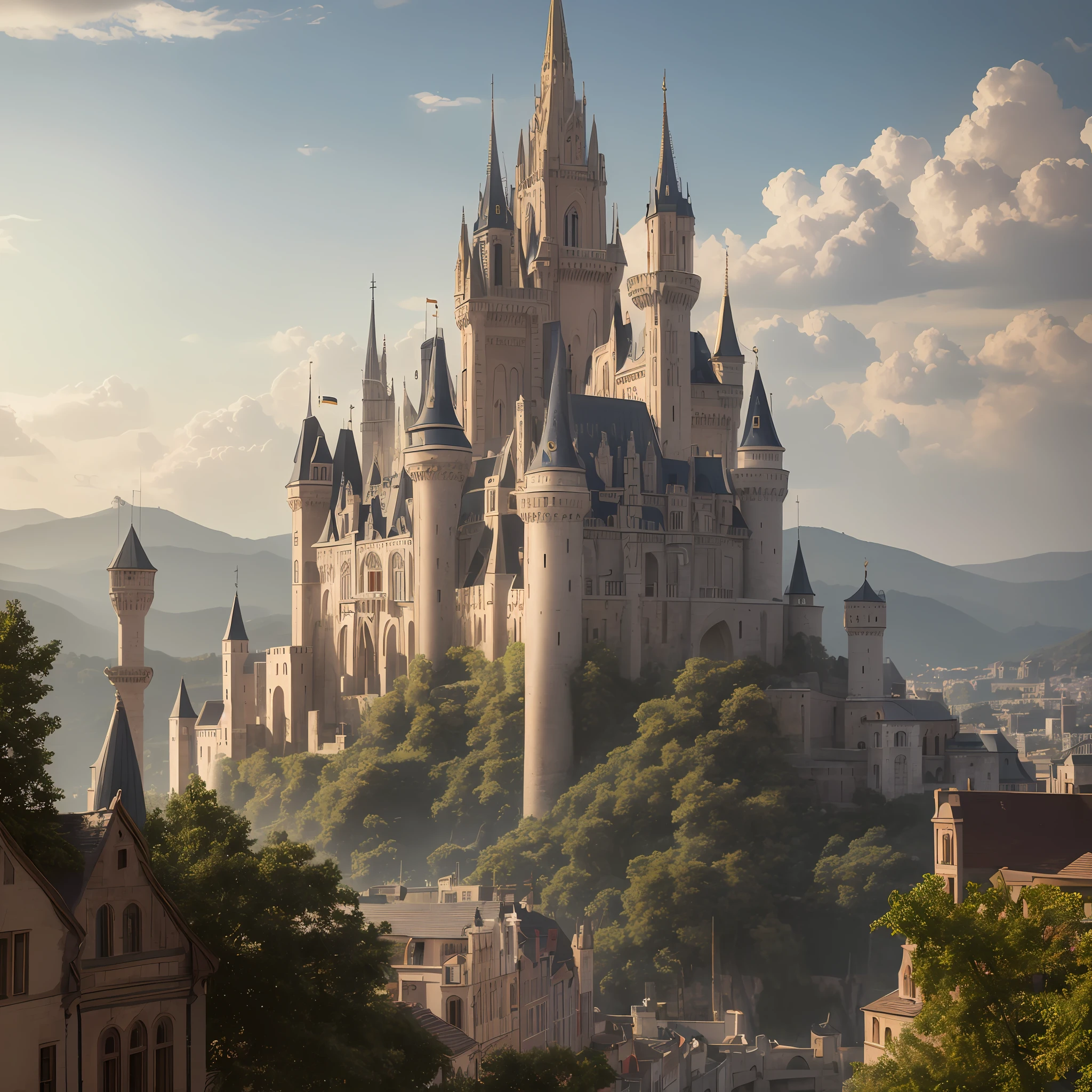 "Masterpiece, best quality, {best quality ever seen}, {{masterpiece}}, {high resolution}, a city with a castle in the background."