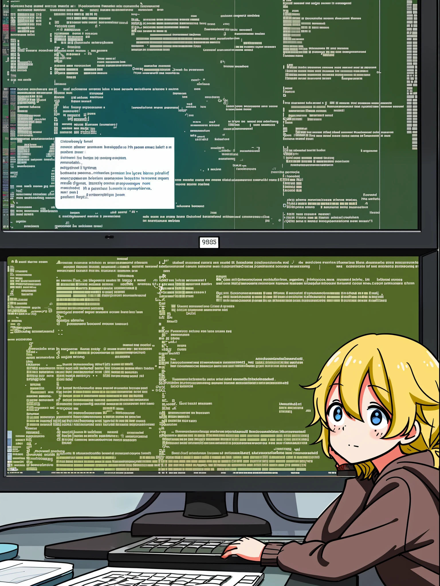 2girls, programming language personification, python programming language personification, cute girl, closed room, tech