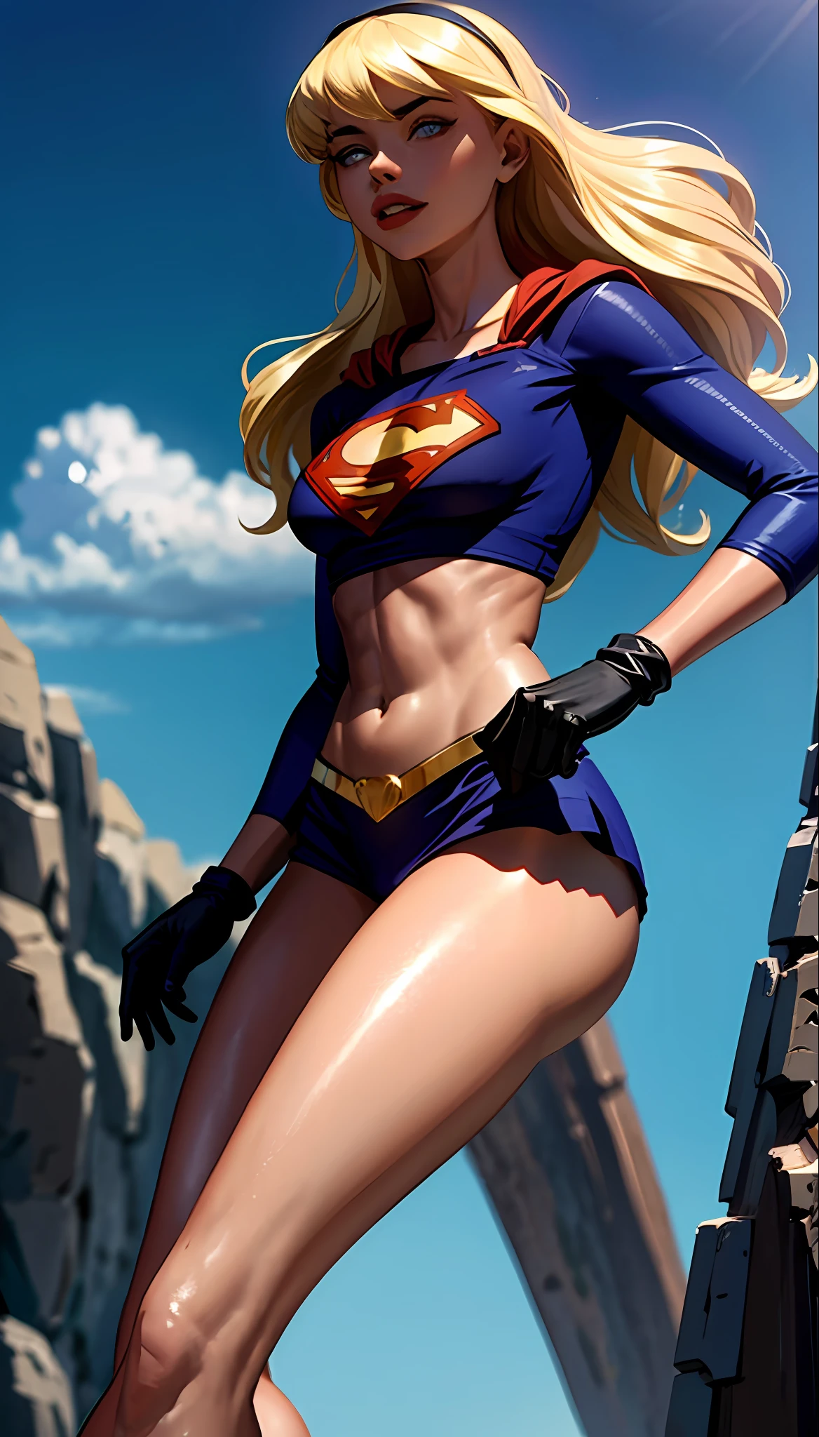 (cowboy shot), SFW, (masterpiece), (best quality: 1.0), (ultra highres: 1.0), detailed eyes,
BREAK
Supergirl, 1girl, long blonde hair, in the air, flying
hair band, \(blue\) crop top, bra, micro bikini, gloves, boots
BREAK
(Morning sun, beautiful beaches, beautiful trees, stunning view)