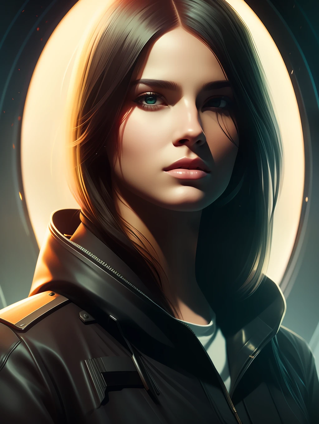 Portrait of a young beautiful woman, Art in the style of Maciej Kuciara