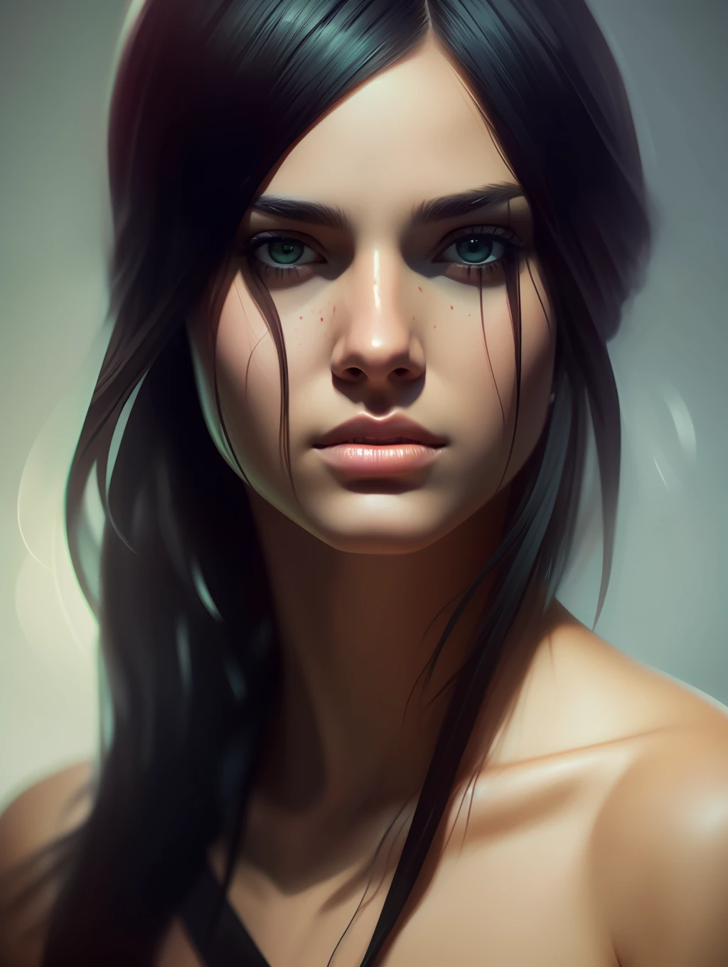 Portrait of a young beautiful woman, Art in the style of Maciej Kuciara