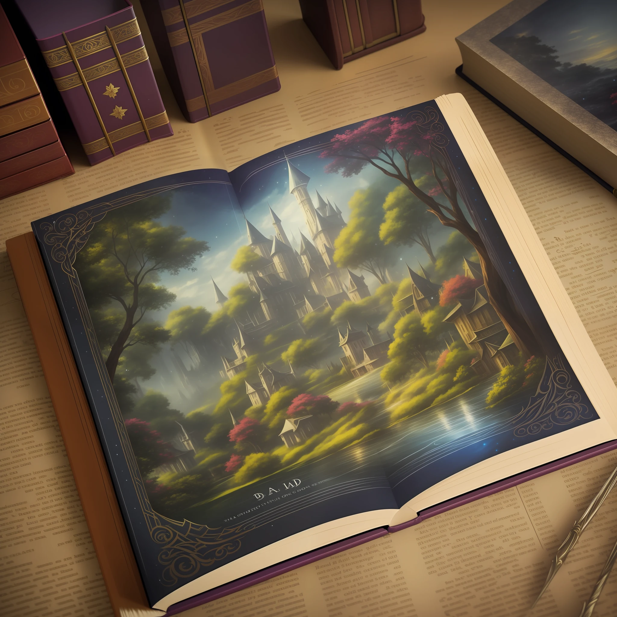 an open book sitting on top of a table, storybook art, magic book, storybook illustation, fantasy book, dreams are like poetry, flying magic books, story art, magical realism and dark fantasy, storybook design, magical fantasy, storybook fantasy, fantasy science fiction, story book design, 2. 5 d cgi anime fantasy artwork, storybook
