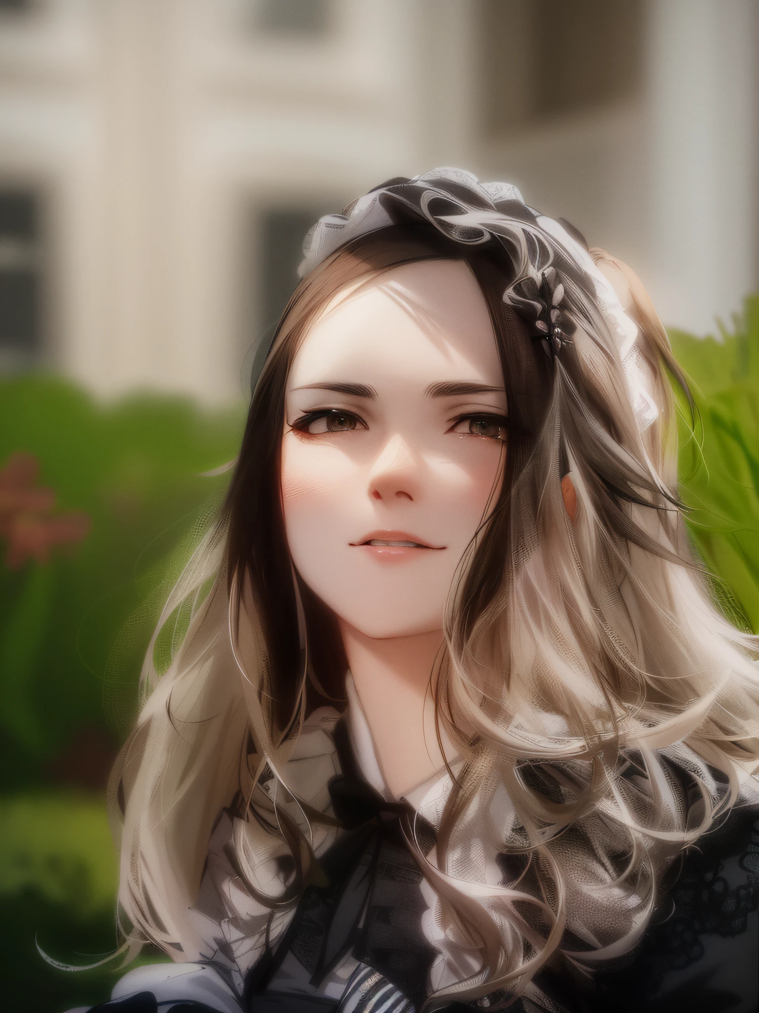 HD, (Best Detail) (Best Quality), Meticulous Facial Features, (((Maid Outfit))), Maid Tiara, Maid Apron (Black and White Maid Outfit),