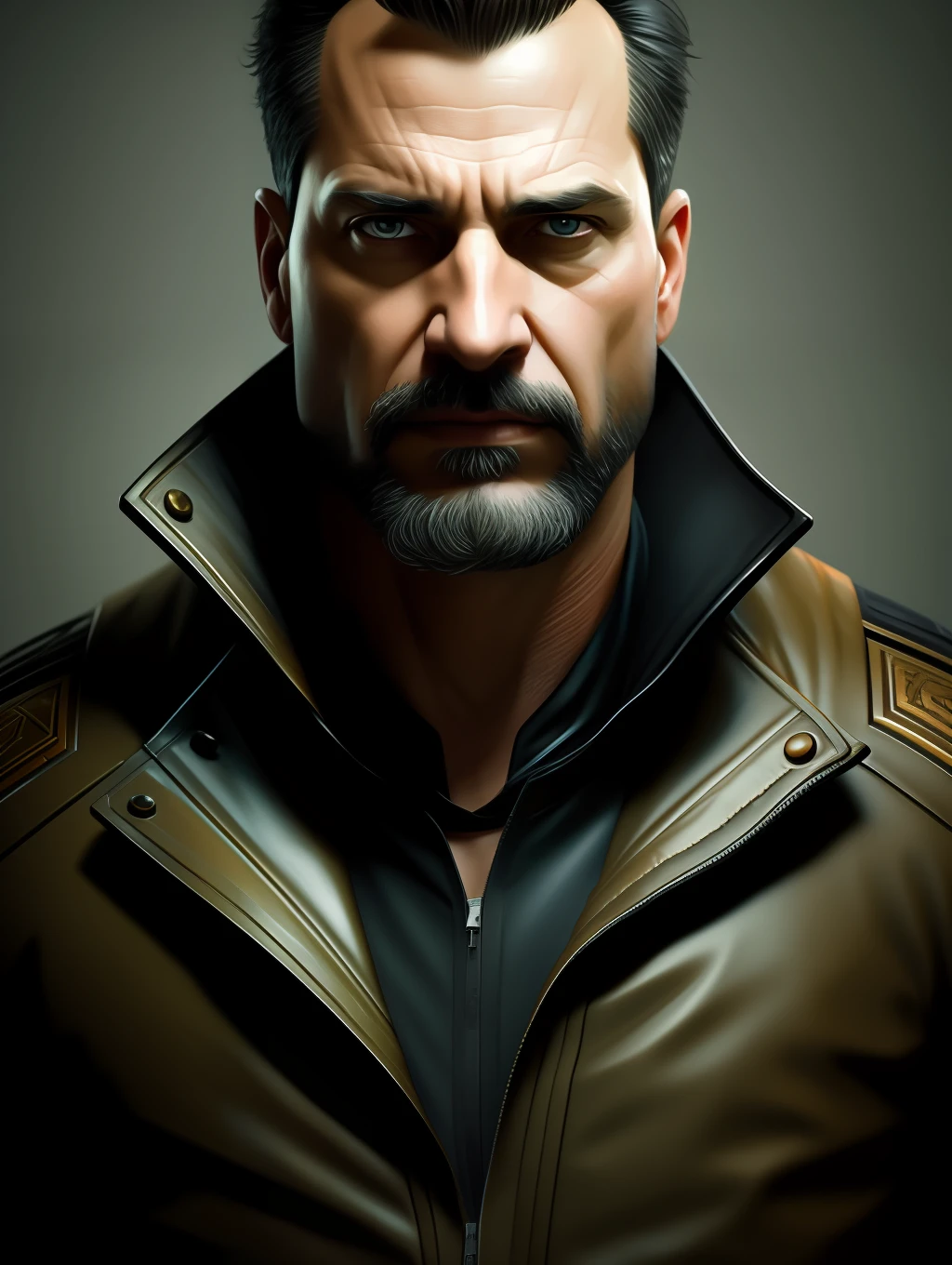 Portrait of an insanely handsome middle-age man, art in the style of Maciej Kuciara