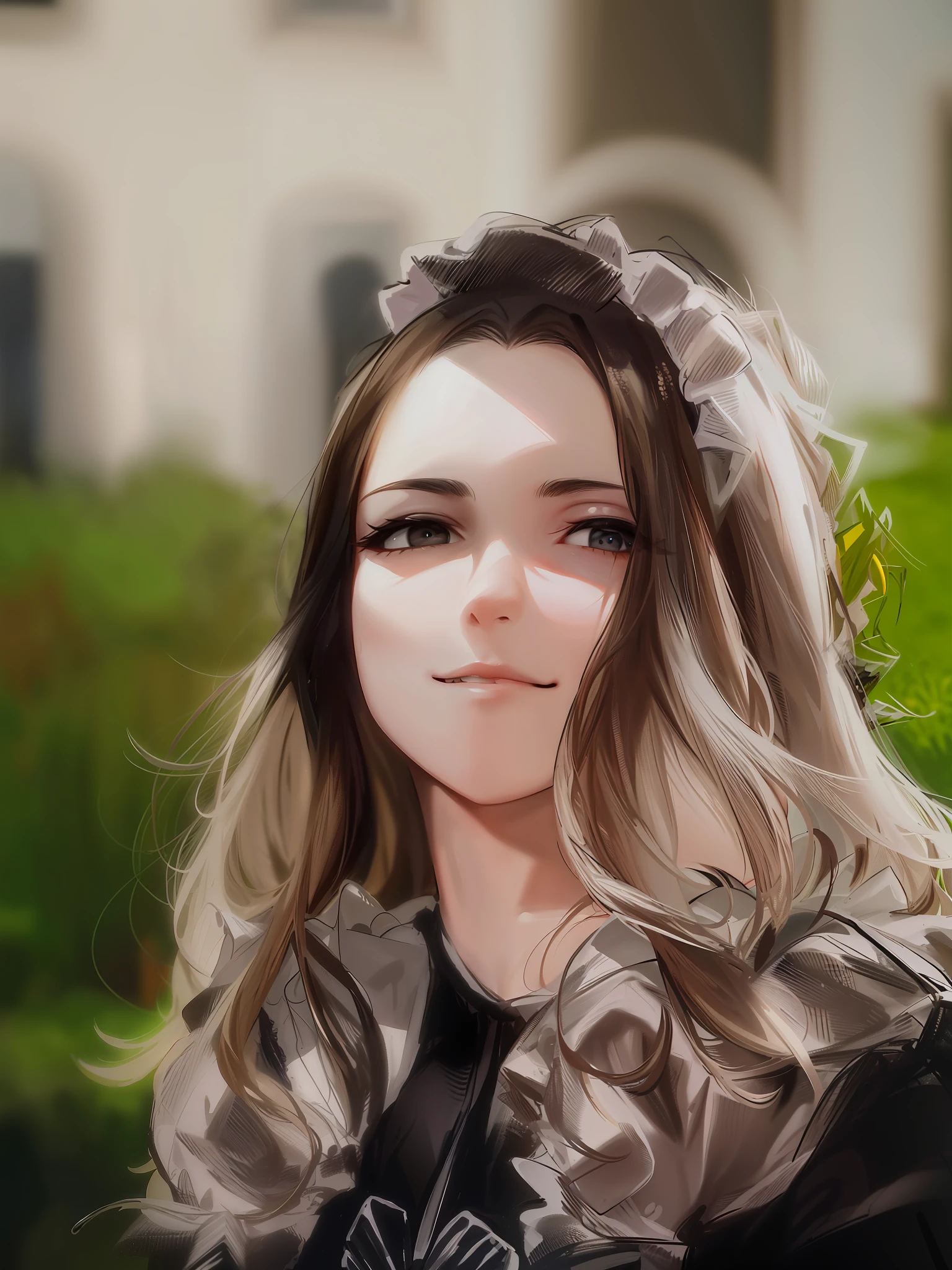 HD, (Best Detail) (Best Quality), Meticulous Facial Features, (((Maid Outfit))), Maid Tiara, Maid Apron (Black and White Maid Outfit),