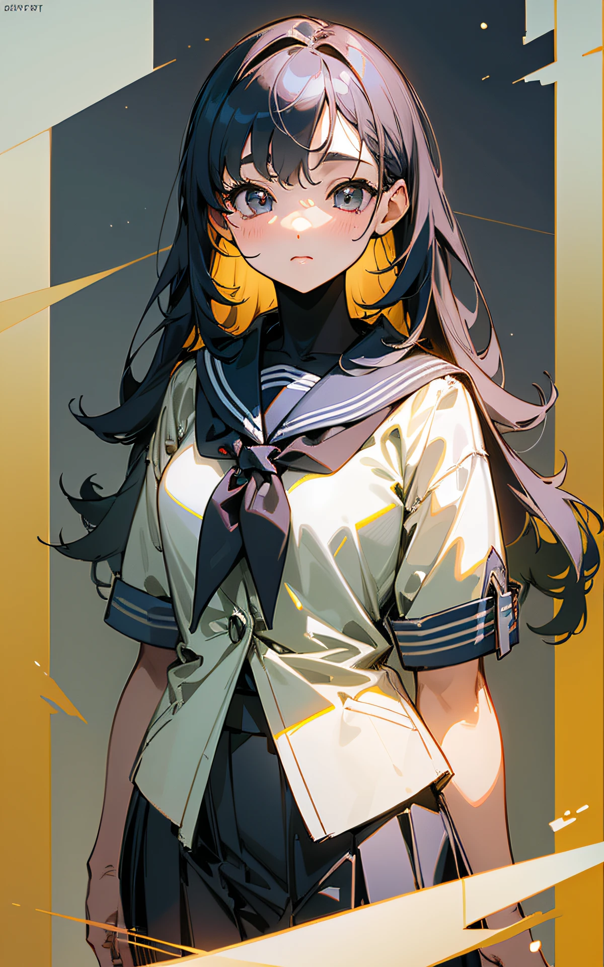 (Original Character、Unity 16K Wallpaper, Masterpiece, Best Quality, Ultra-Detailed, Extremely Detailed CG, Caustics, Cinematic Lighting, Detailed, Beautiful Detailed Eyes, NSFW:1.8, solo、oily skin、16yers old), Ultra High Resolution, fine skin, (cute: 1.2,high school uniform、sailor suit、pleated skirt), (strong light)、((thick outline、black outline、brighten the subject))、