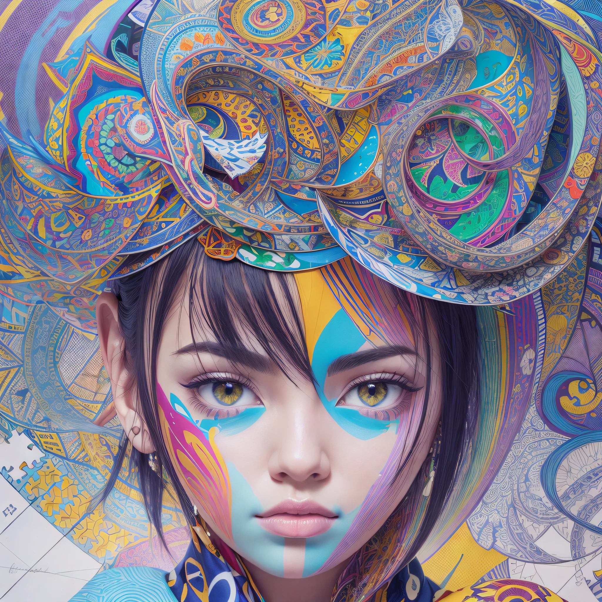 Puzzle Pattern Face: Yokohama Prestige, Intricate, Highly detailed, Abstract, bright and vibrant colors, contrasting shadows, Asymmetrical, Trending on Artstation, digital art by rafael varona, peter gricko, gui augusto, Smooth edges, Sharp focus. --auto --s2