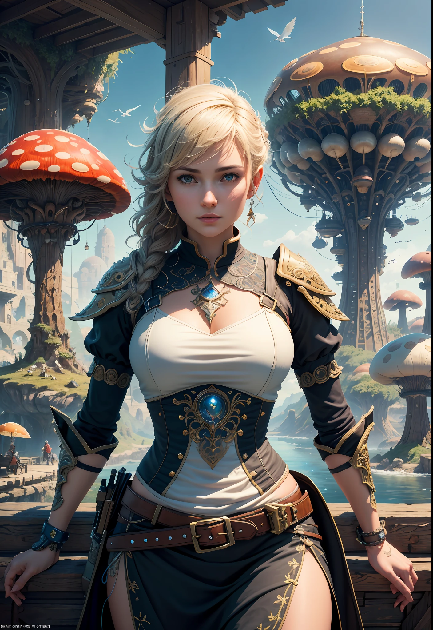 (((Multiplayer, Man and Woman))), Best Quality, Realistic, Realistic, Award-Winning Illustrations, (Intricate Details: 1.2), (Fine Details), (Intricate Details), (Cinematic Light, Best Quality Backlight), Clear Lines, Sharp Focus, Official Art, Unity 8k Wallpaper, Ridiculous, Incredibly Ridiculous, Fantasy Art, RTX, ((Award-winning Triangle Studio Close-up Photo)), 1 Boy, (Shut Up), Best Quality, 4K, beautiful mysterious creatures, female, flying, surrealism, masterpiece of NCWINTERS, in mysterious country town, masterpiece, intricate details, ff14style, urban painting, bridge, river, giant mushroom, landscape, bright colors,