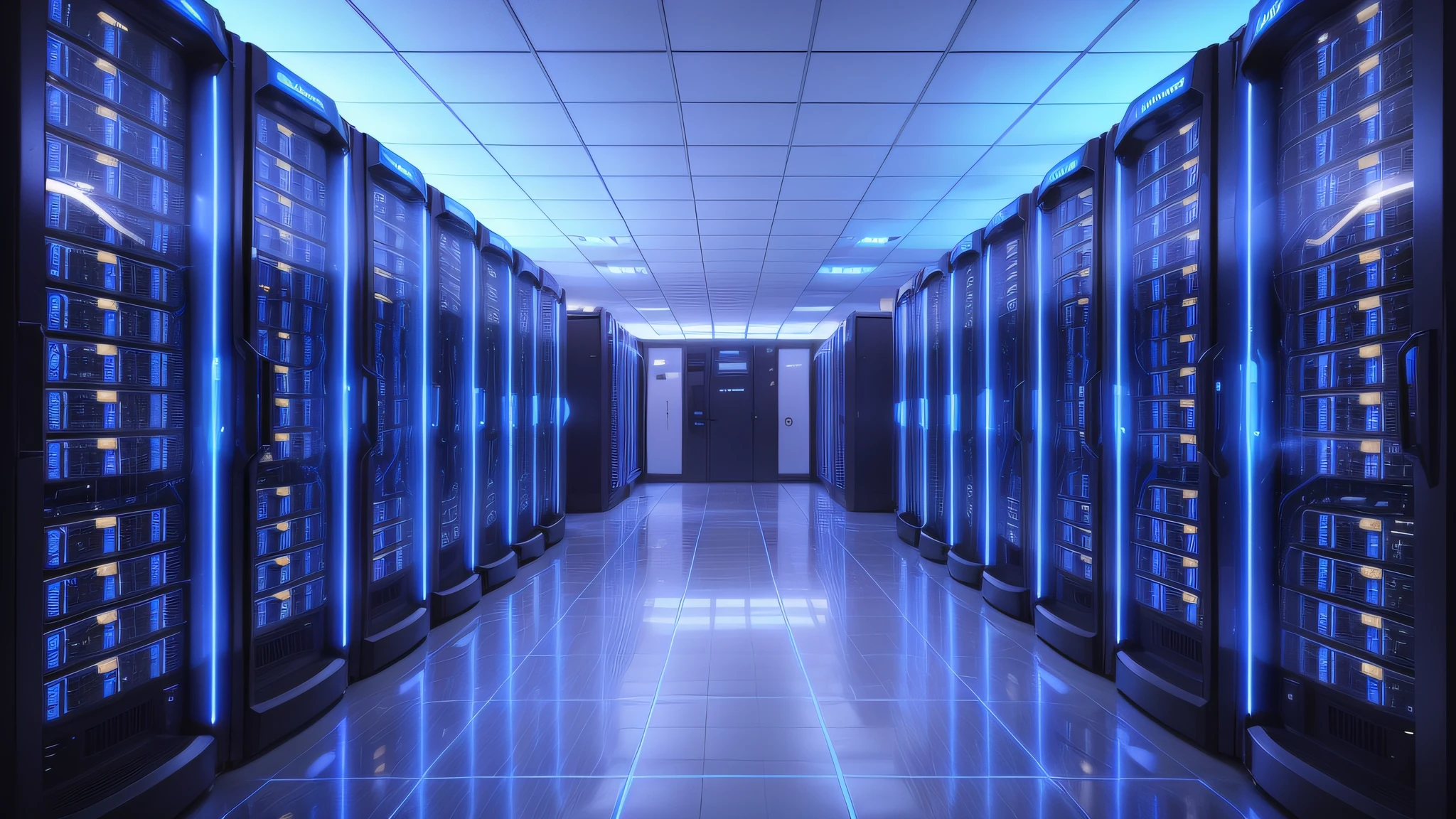 Data center hosting, cyber punk style, 8k blue dark lighting, LEDs blue, complexo, detalhado. --auto --s2