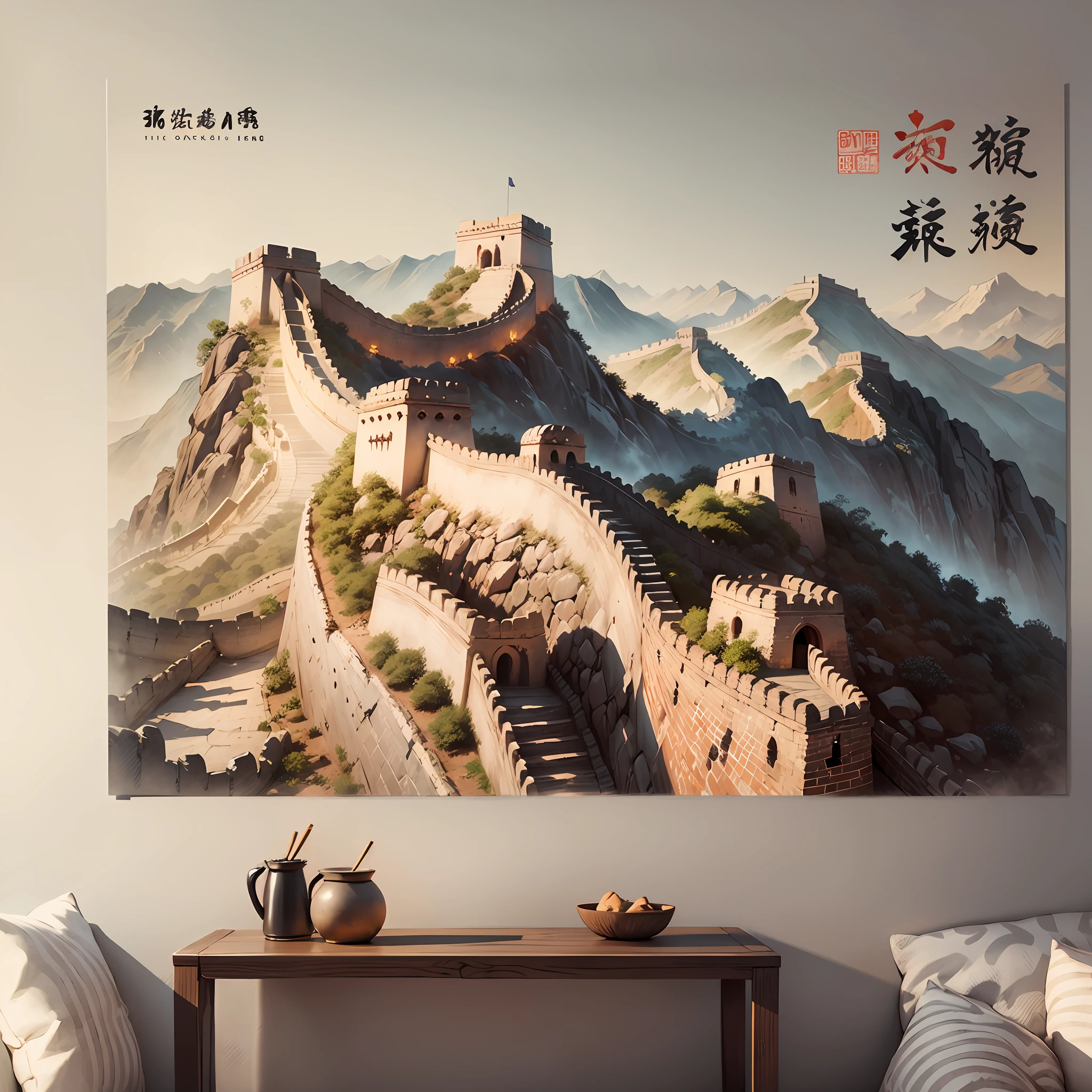 Ink painting, the Great Wall, faintly No text, no background, --auto --s2
