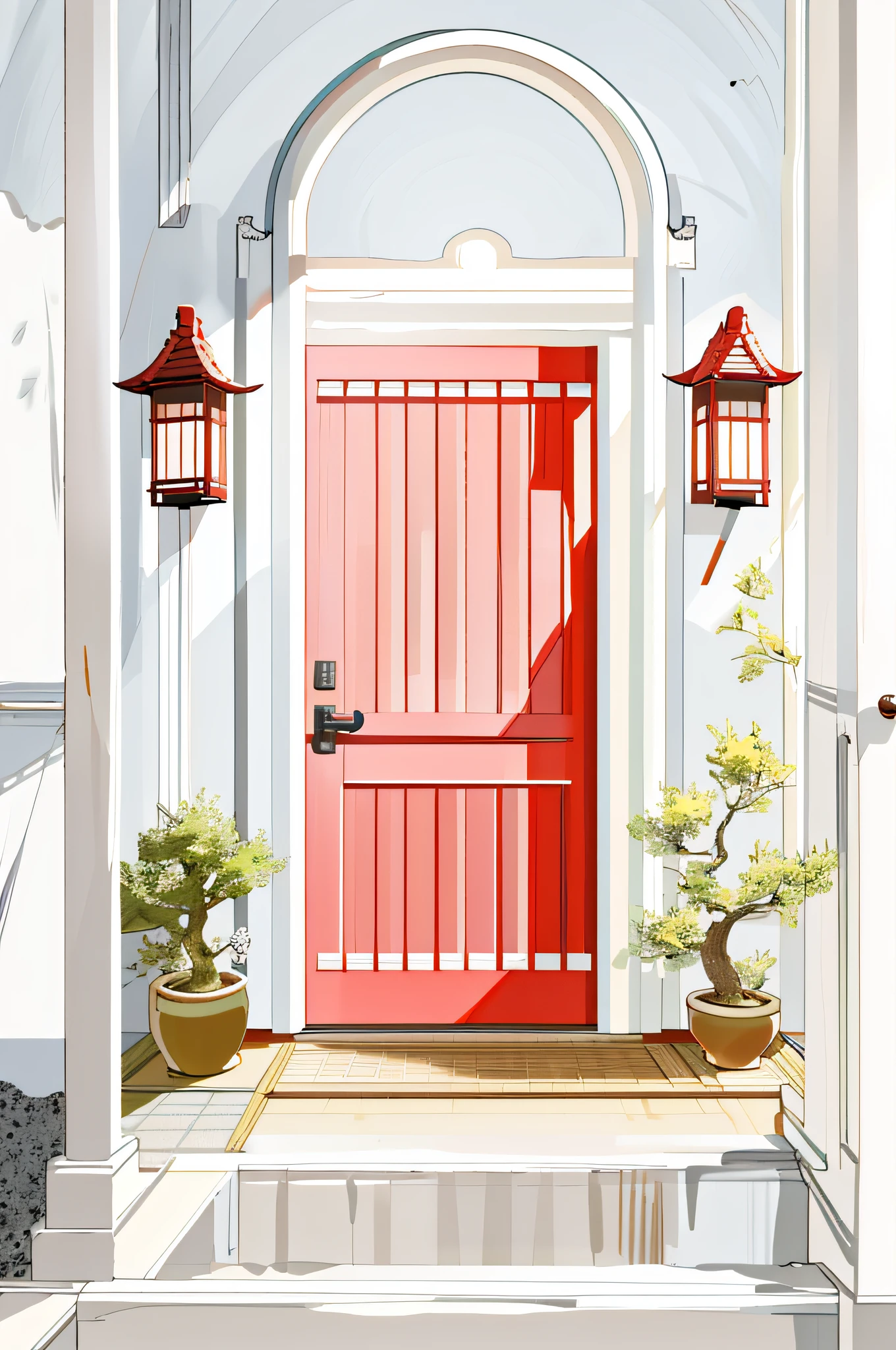 There is a doorway, doorway, arched door frame, Japanese manga, illustration, 4K