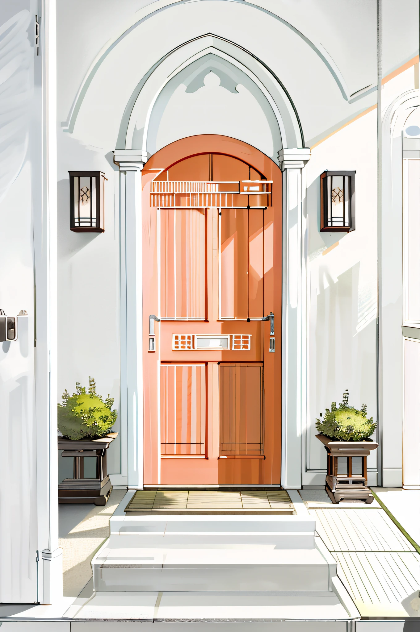 There is a doorway, doorway, arched door frame, Japanese manga, illustration, 4K