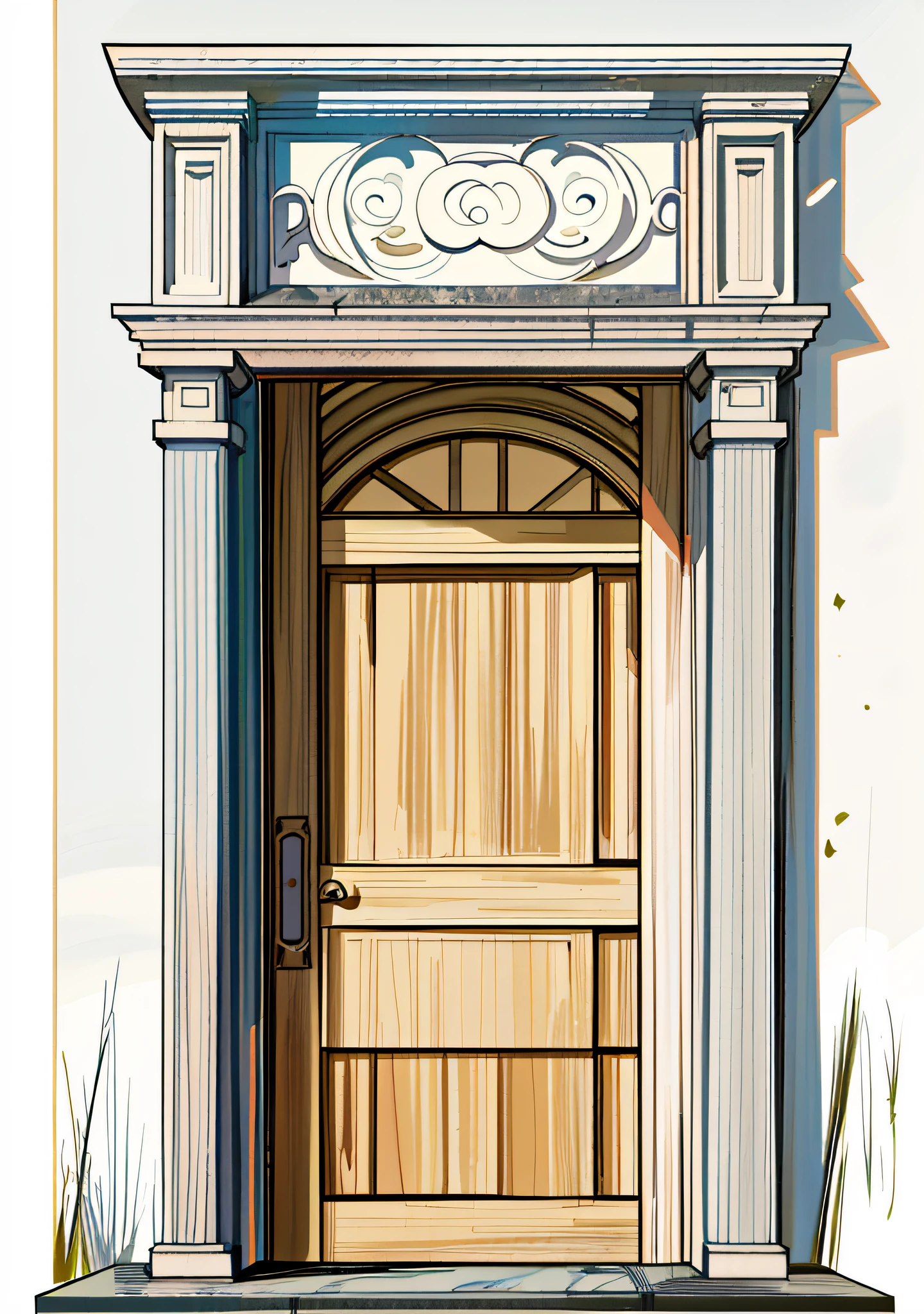 There is a doorway, doorway, arched door frame, Japanese manga, illustration, 4K