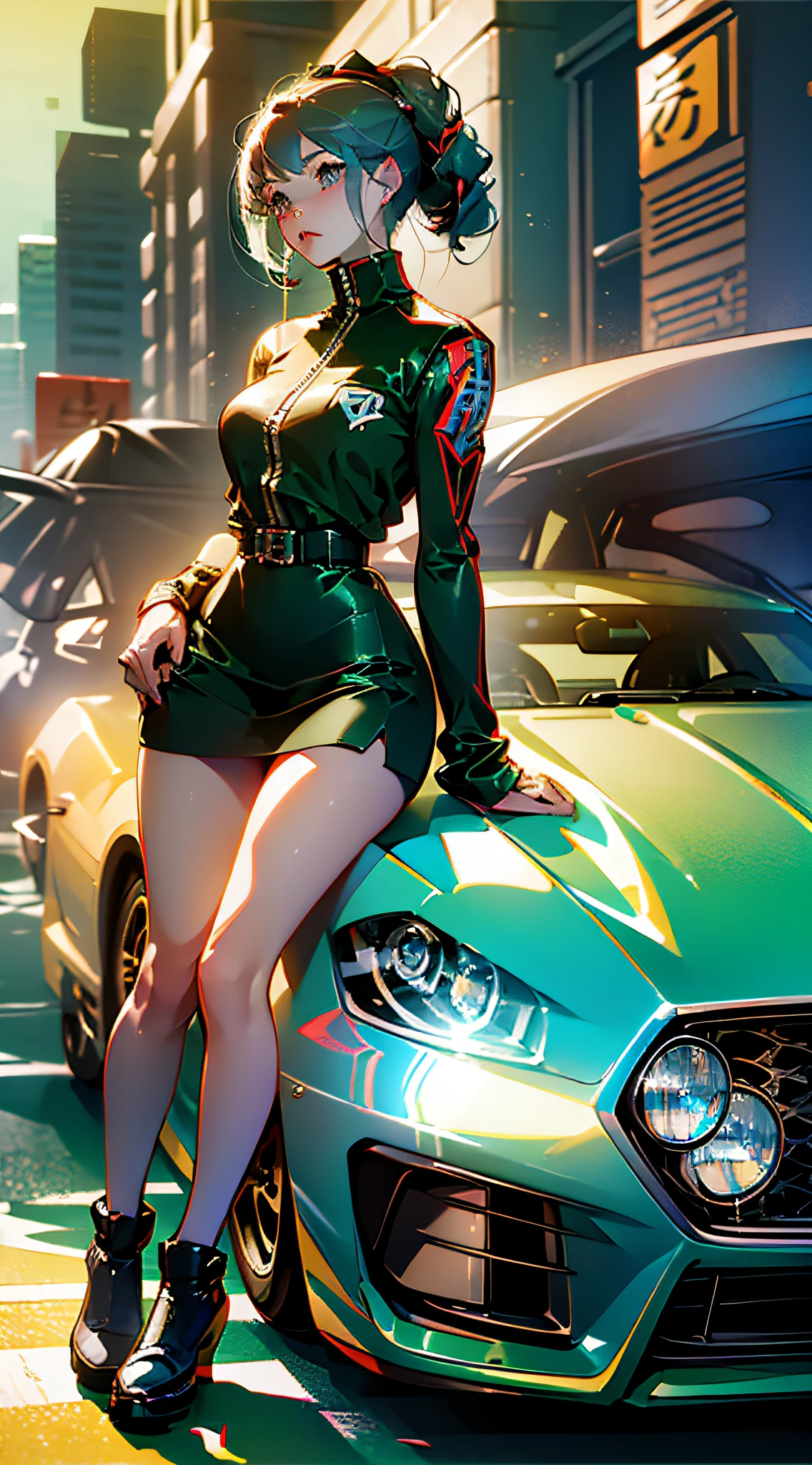 (Manga Style: 1.8), (Girl: 1.2), (Urban Street), (Sports Car on the Side) --auto --s2