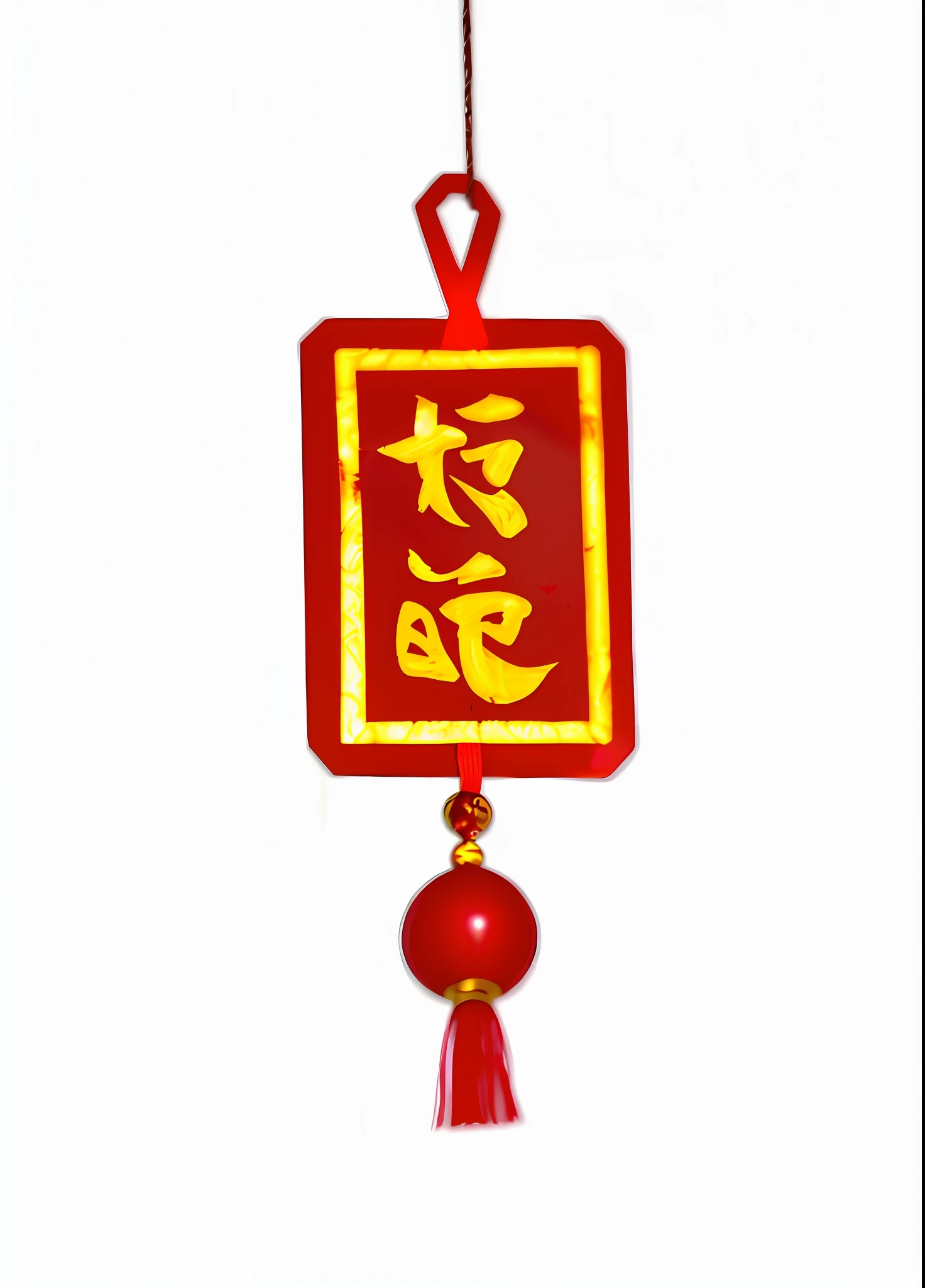 there is a red and yellow chinese sign hanging from a string, chinese style, 中 元 节, shui mo hua, chinese text, traditional chinese, chinese art, golden chinese text, qiangshu, drawn image, lantern, sha xi, chinese style painting, chinese, inspired by Gong Xian, inspired by Shūbun Tenshō