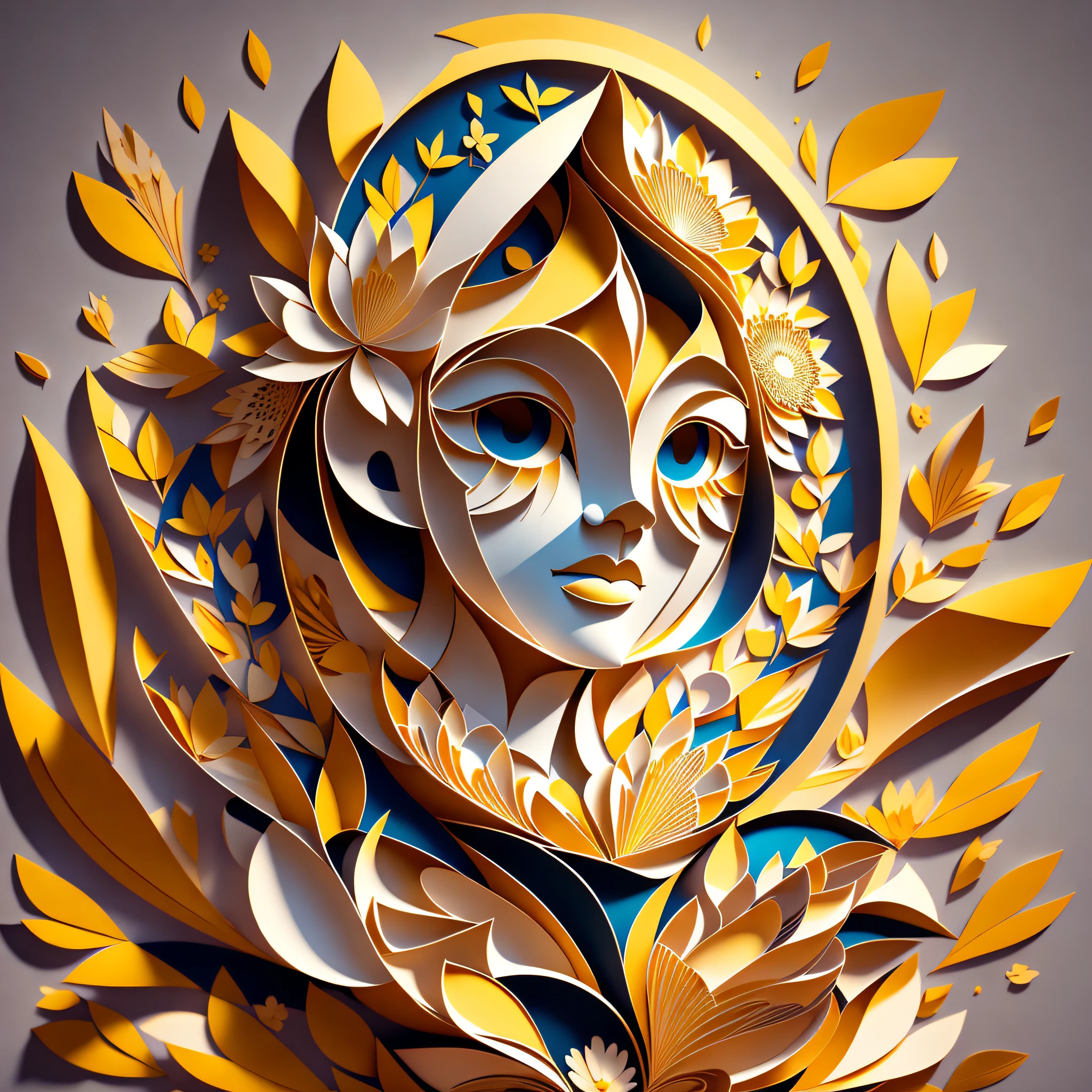 paper craft portrait art, tulipas, made with ornate cuts of paper, style of craig mullins, dripping with milk and honey and flower petals, dynamic composition, dance colorful atmospheric layers, avant-garde style, Centered, uhd 8k, brightly sun lit, gorgeous visual style --auto --s2
