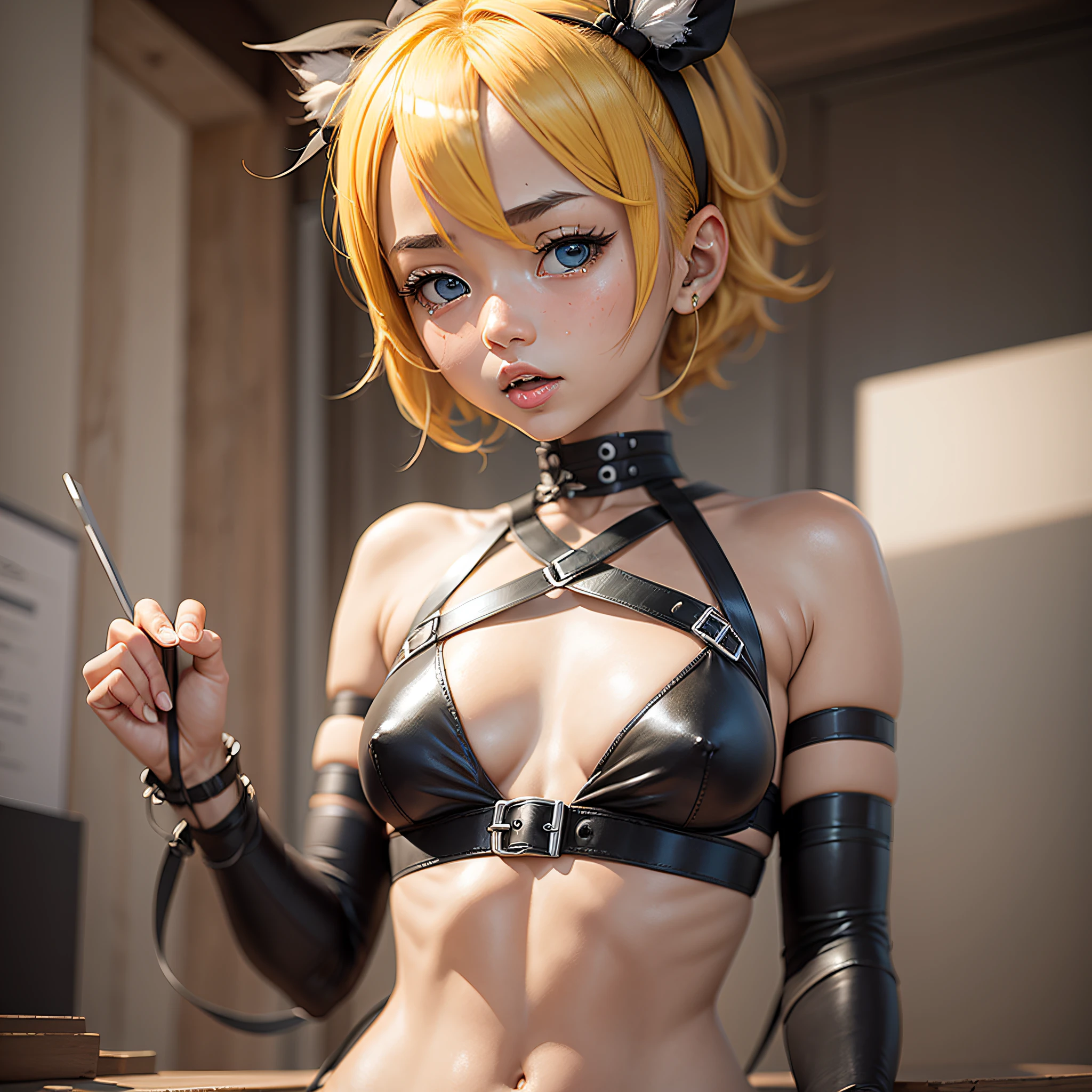 masterpiece, best quality, rin kagamine, 1girl, bondage,