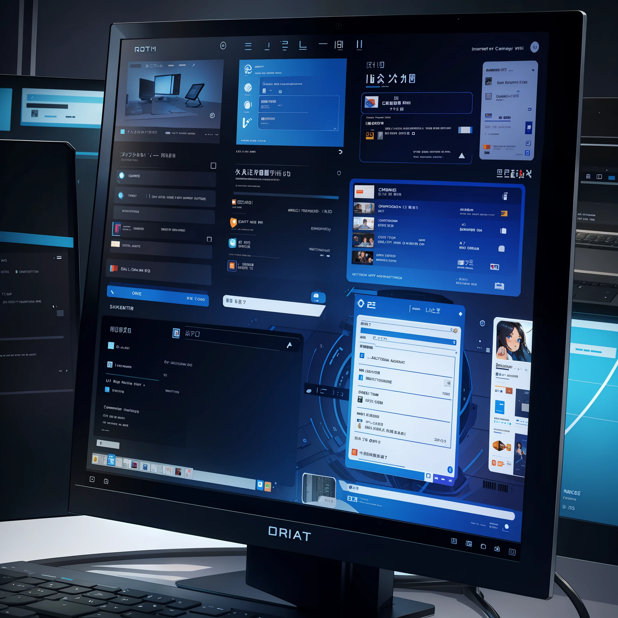 A computer display with an incoming call window, close-up, facing the camera, in the room