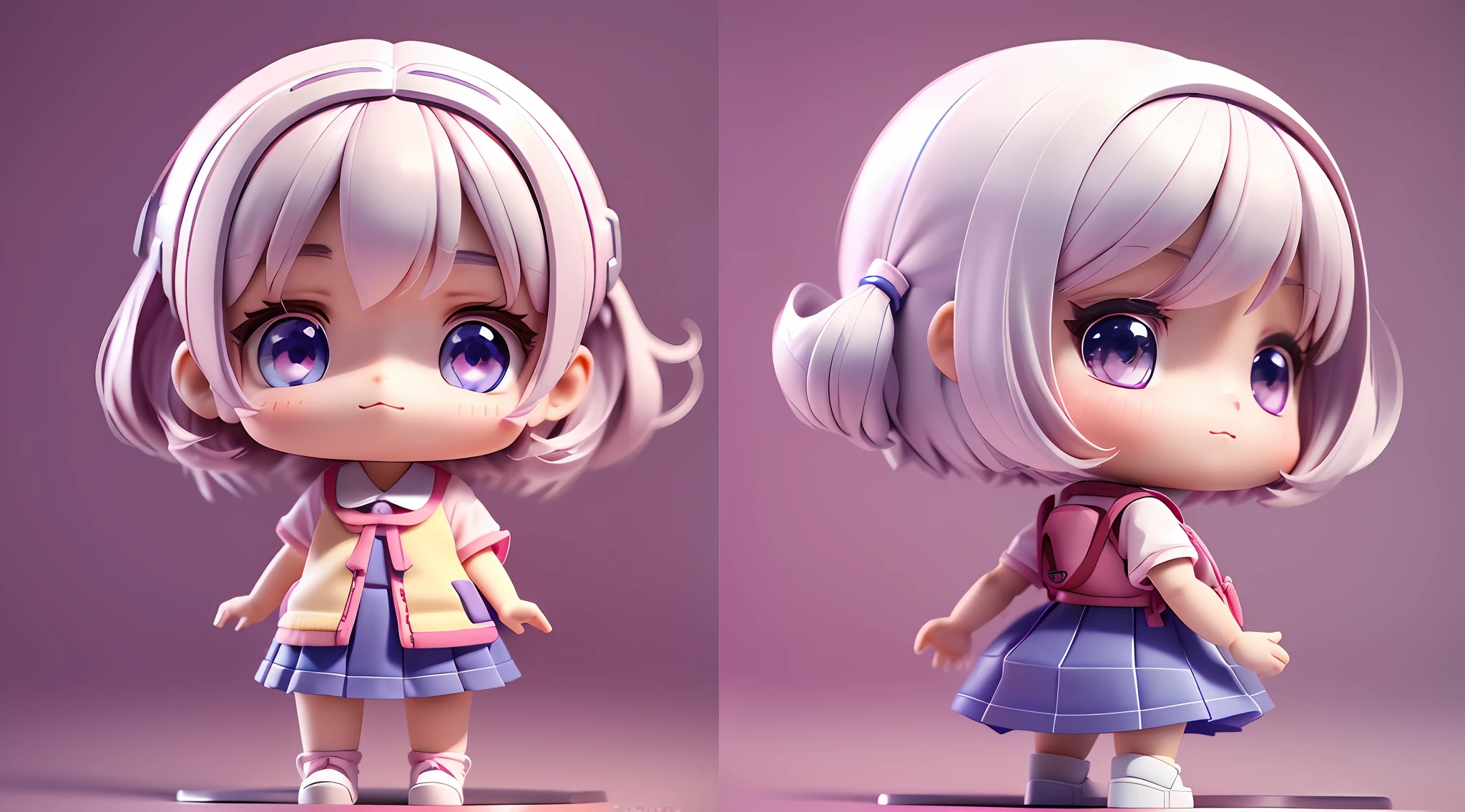 there are two pictures of a girl with a pink dress and a pink backpack, anime styled 3d, cute 3 d render, realistic anime 3 d style, render of a cute 3d anime girl, cute detailed digital art, stylized anime, kawaii realistic portrait, 3d anime girl, 3 d render stylized, pop japonisme 3 d ultra detailed