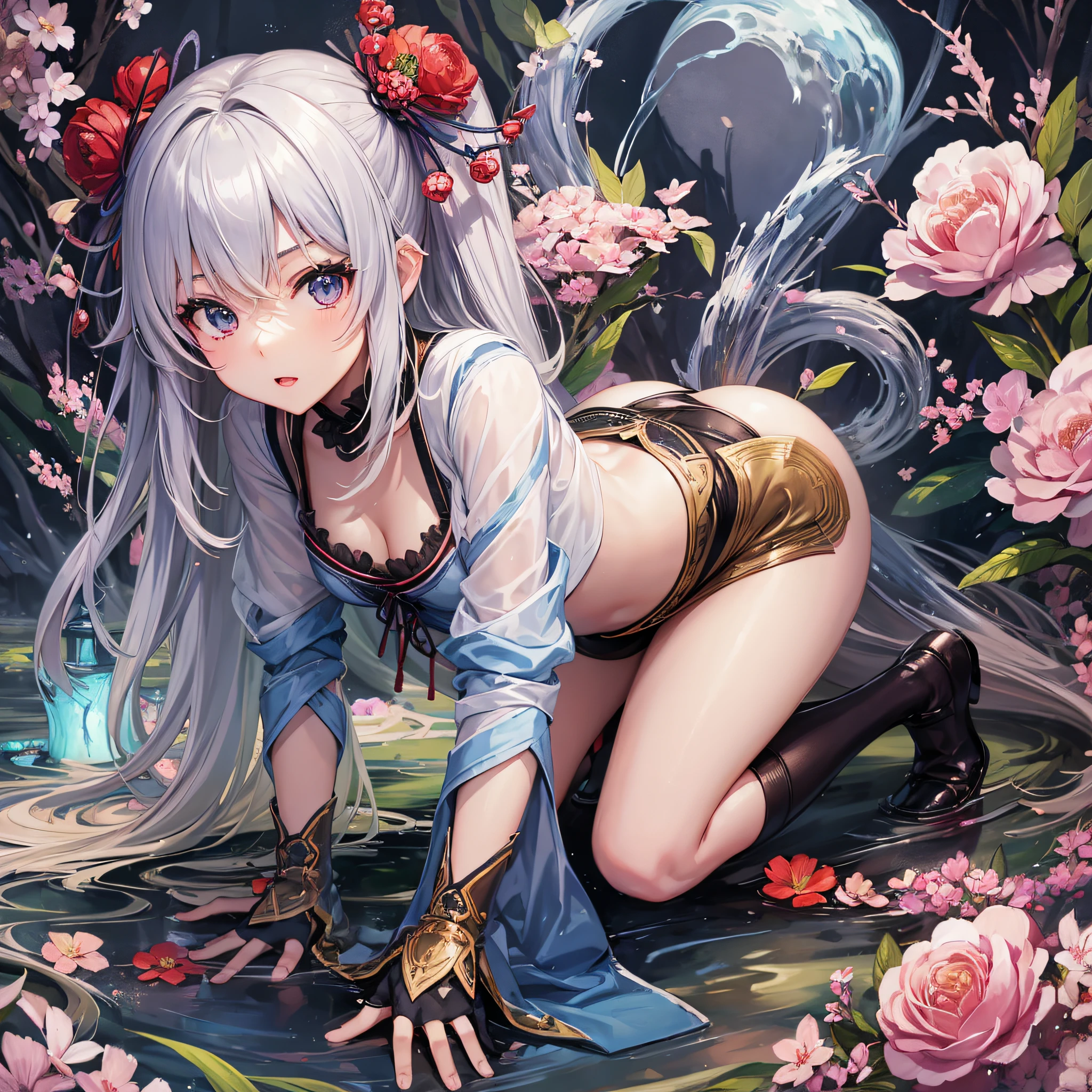 Top quality. Japan anime style. Girl. A world of swords and sorcery. Underwear. All fours. Upper eyes. --auto --s2