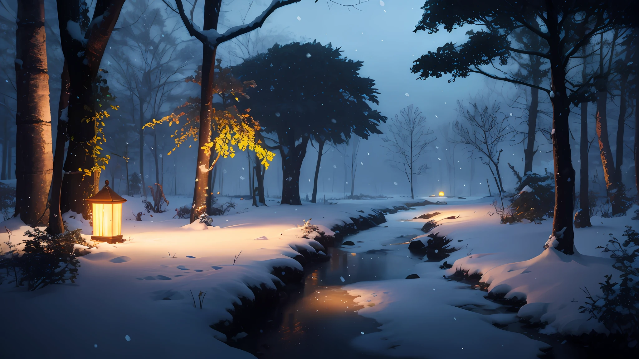 realistic, photo, snow, night, shore, snow, high resolution, bloom, cinematic lighting