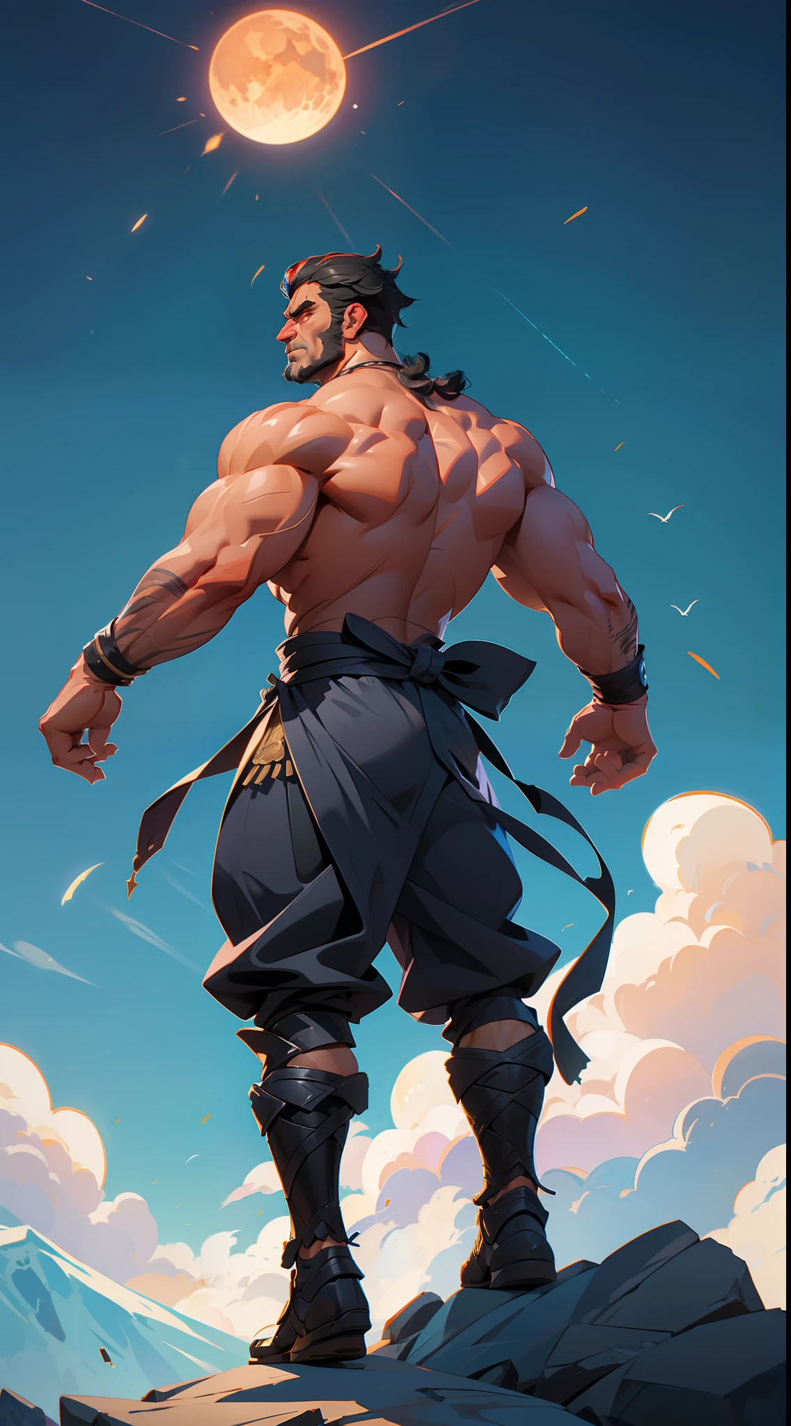 god Hades raging, very muscular body, super strong, ready for combat, in the background the Mount Olympus