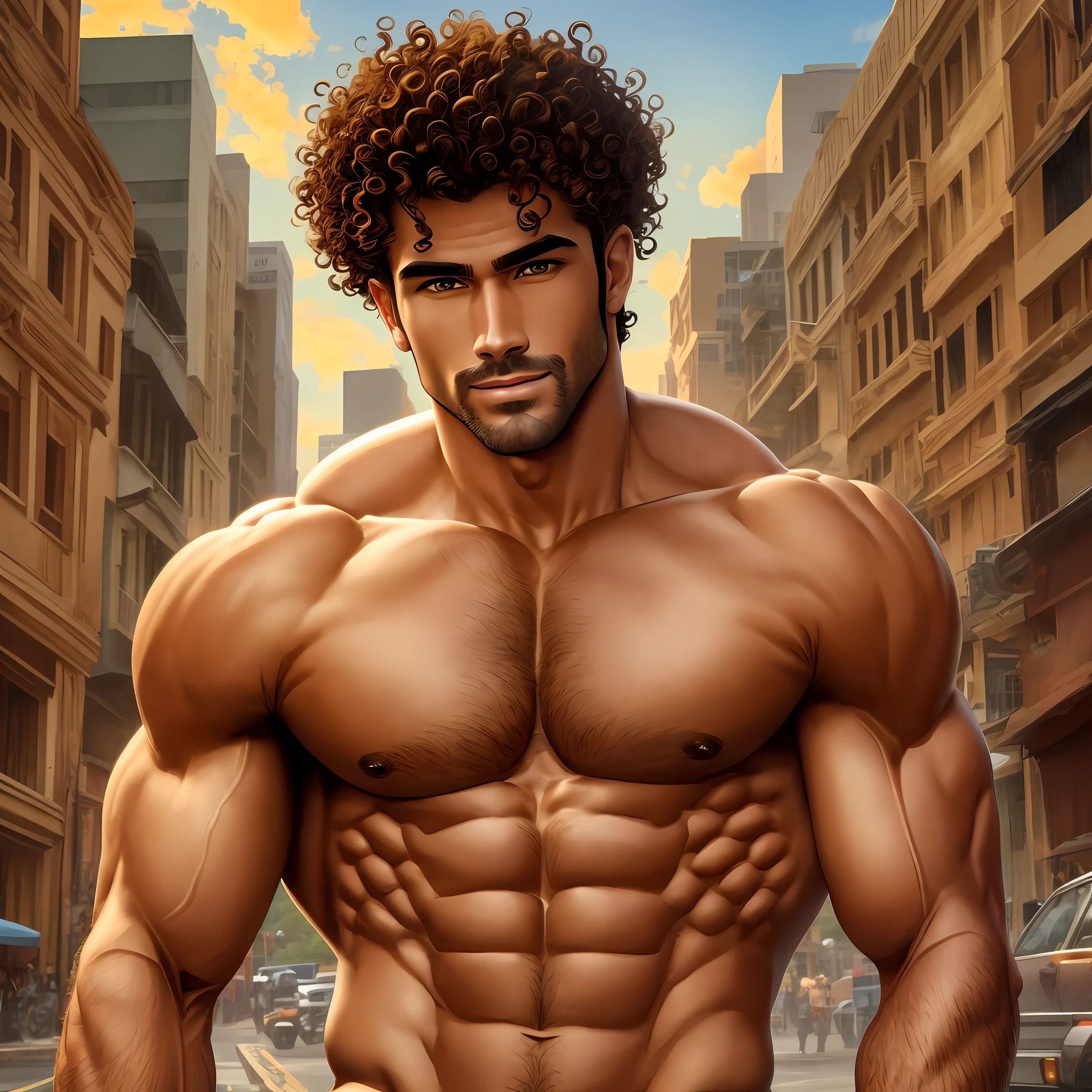 shirtless man when posing for a photo, model with attractive body, slim man with light tanned skin, sexy muscular body, hairy body features, attractive body, male model, mayor body, strong male features, exaggerated muscular physique, attractive sports physique, perfect muscle structure, chiselled abs, slim and muscular construction, slim and muscular, curly hair almost shaved, Bottom pickup truck --auto --s2
