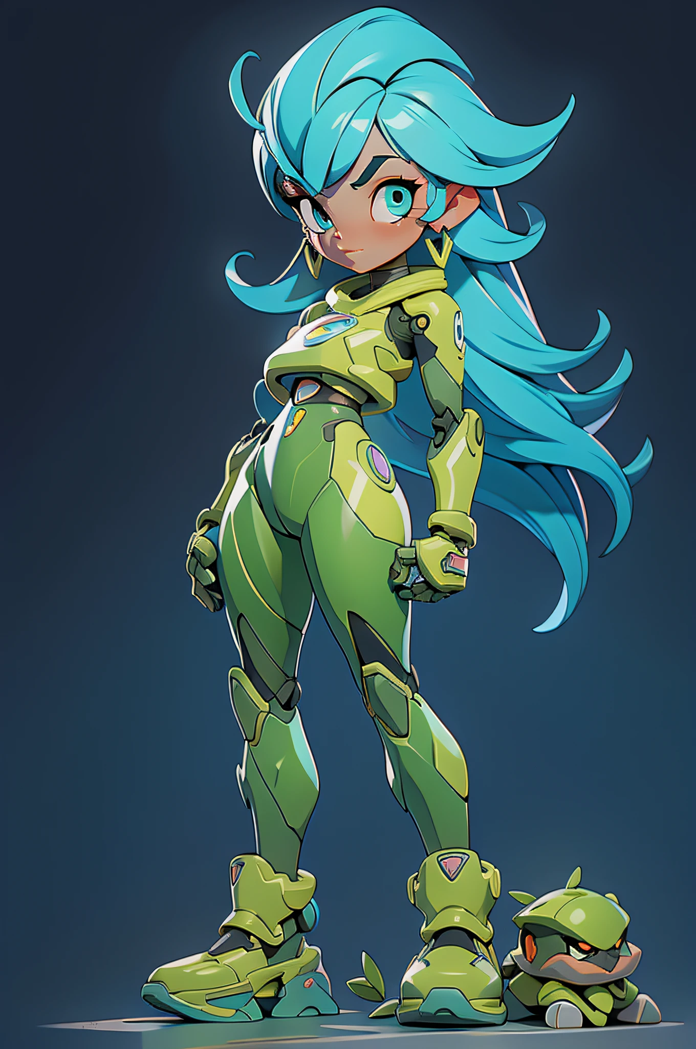 A handsome girl, mischievous eyes, full body, clear facial features, amazing facial features, modern style, technology, super complex design, boots, robotic arms, mecha, grass, stones, game models, stunning lighting, C4D, OC rendering, cinematic edge light, fine light, masterpiece, super detail, epic composition, ultra HD, high quality, 32k