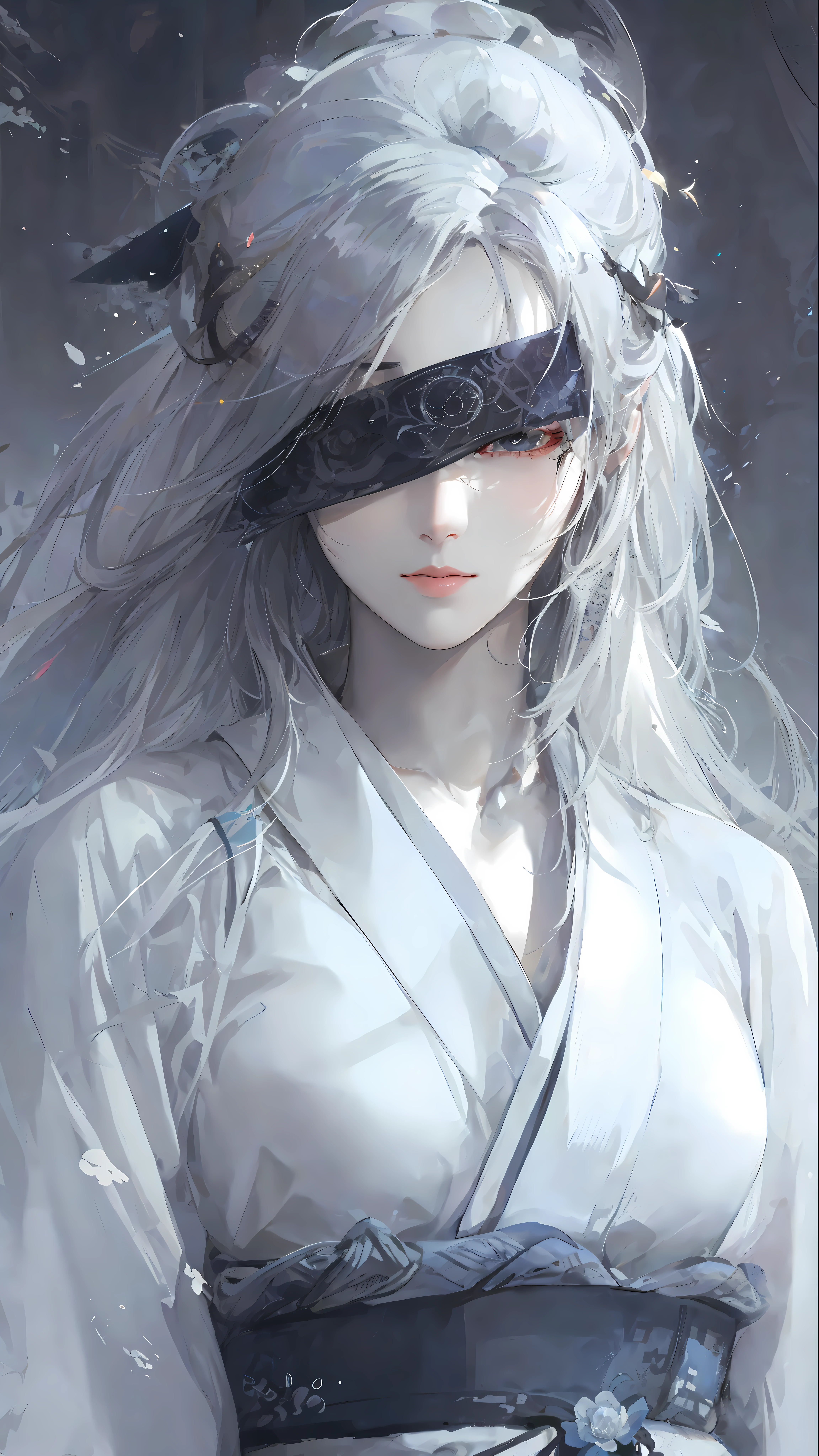 a close up of a woman with white hair and a white mask, beautiful character painting, guweiz, artwork in the style of guweiz, white haired deity, by Yang J, epic exquisite character art, stunning character art, by Fan Qi, by Wuzhun Shifan, guweiz on pixiv artstation