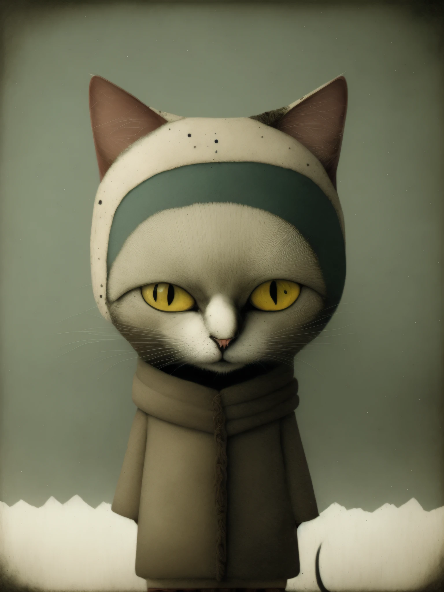 (Stable Diffusion))),landscape depiction) Winter cat ((portrait)))(Painter)))) Gorgeous (((画质词))) Ethereal ((Screenpainting))) Surreal ((风格描述)) painting by Gabriel Pacheco.