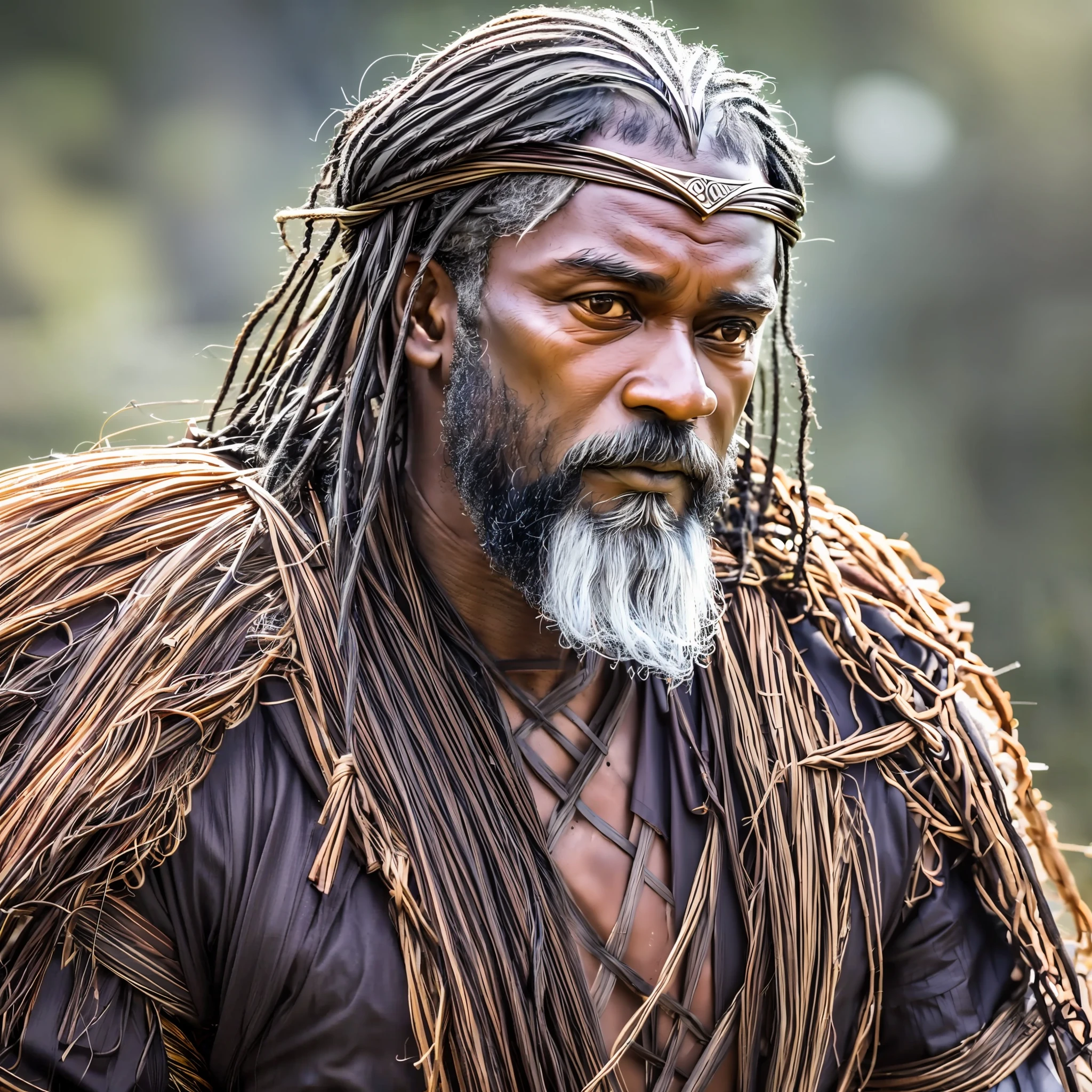 create an image based on the character Byamba, from the TV series Marco Polo, Played by actor Uli Latukefu. The character must have the appearance of a 54-year-old, relatively long hair and black beard. 8k, uhd, severe low lighting, high quality, sharp focus, fujifilm XT3 --auto --s2